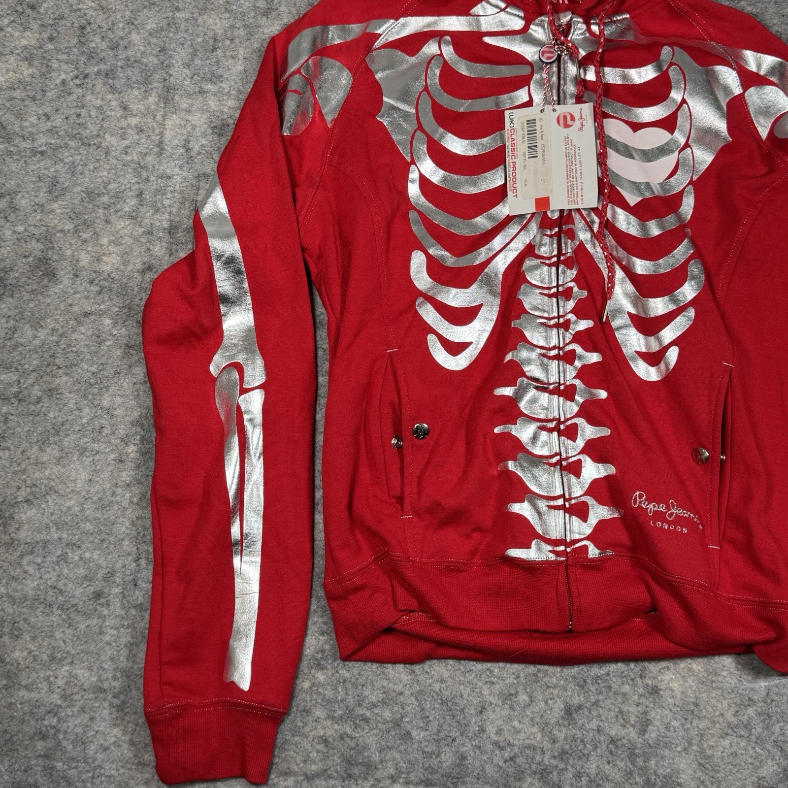Y2K Pepe Jeans Womens Skull Bones Zip Up Jacket Size XXL NWT Vintage Streetwear