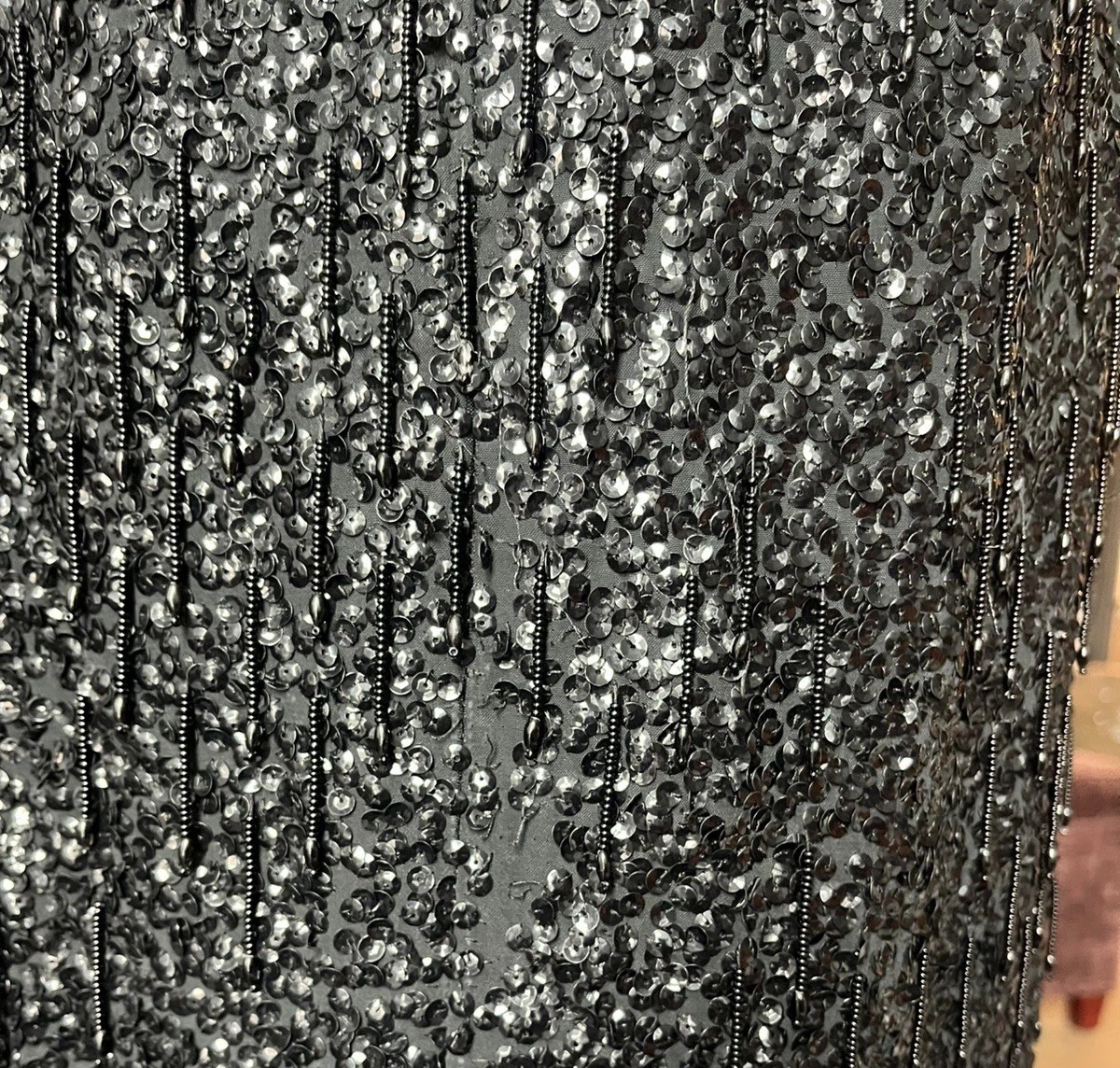 VTG 50s Beaded Fringe Sequin Wiggle Cocktail Dress Size 6-8