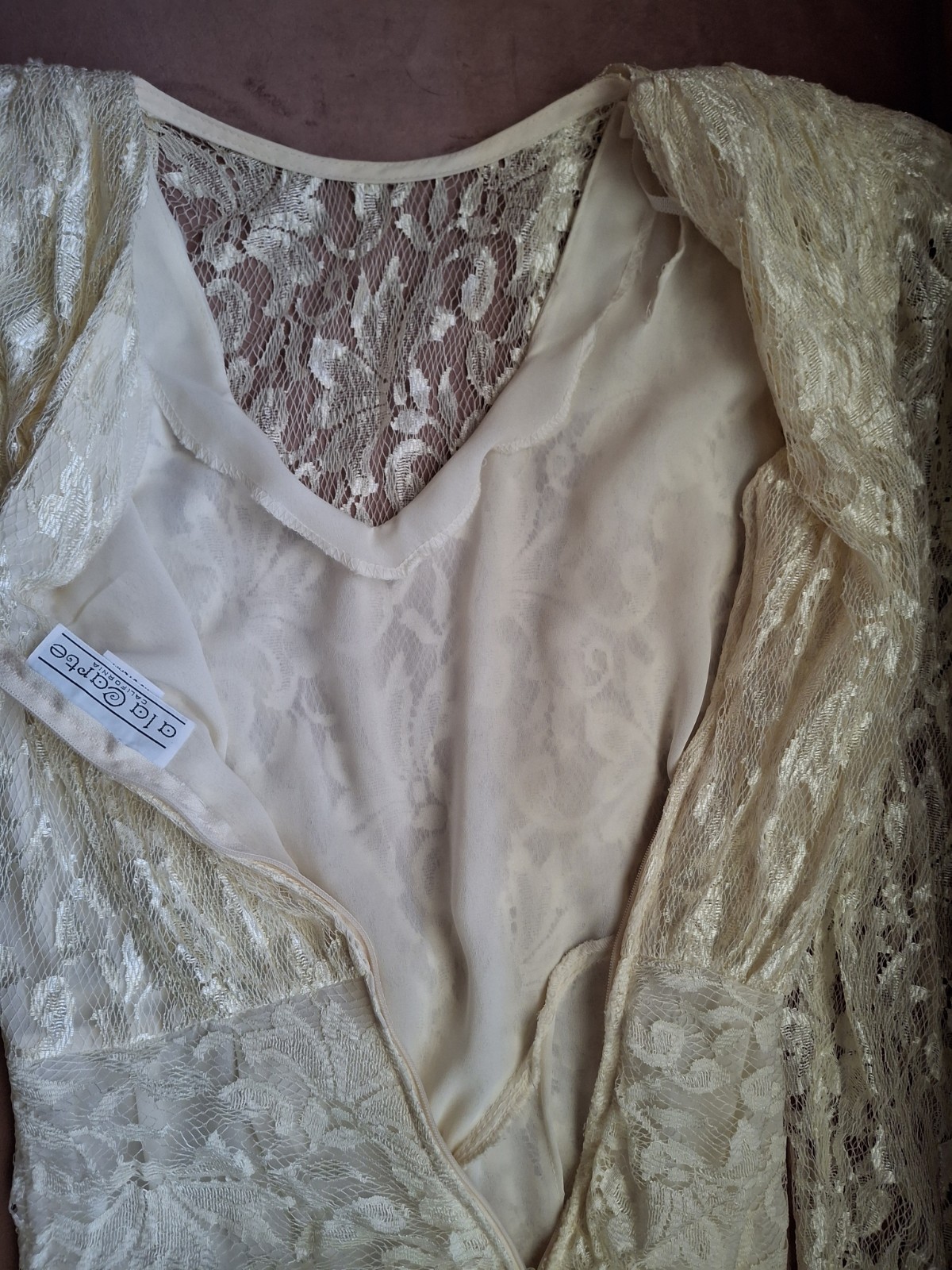 Vtg 80’s Flapper Style Cream Lace Wedding Dress 2 XS A La Carte