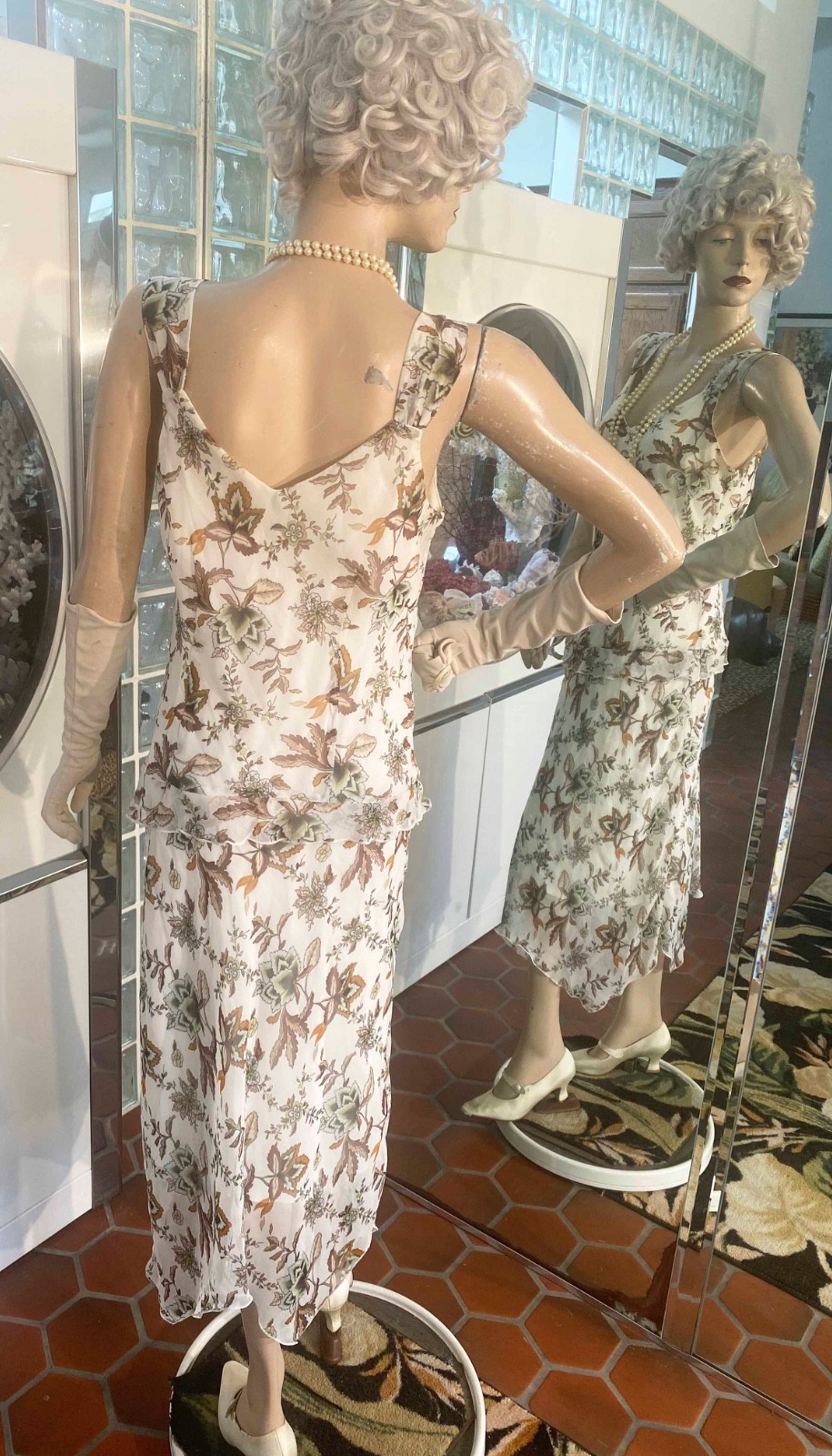 VTG 1990s copies 1920s- Floral Drop Waist Dress size 12 Fapper Gatsby