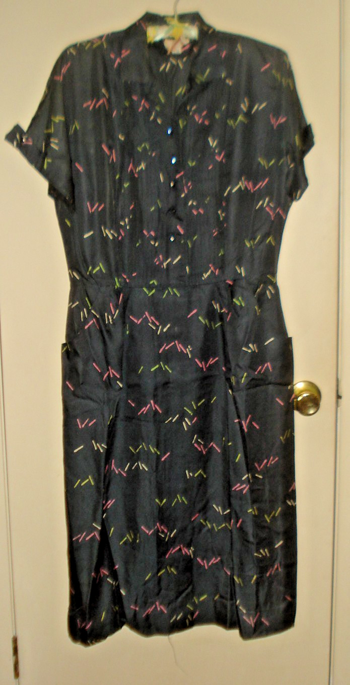 Vintage 1950’s Grandma’s Blue Print Betty Hartford Church Dress Size 20 Pockets