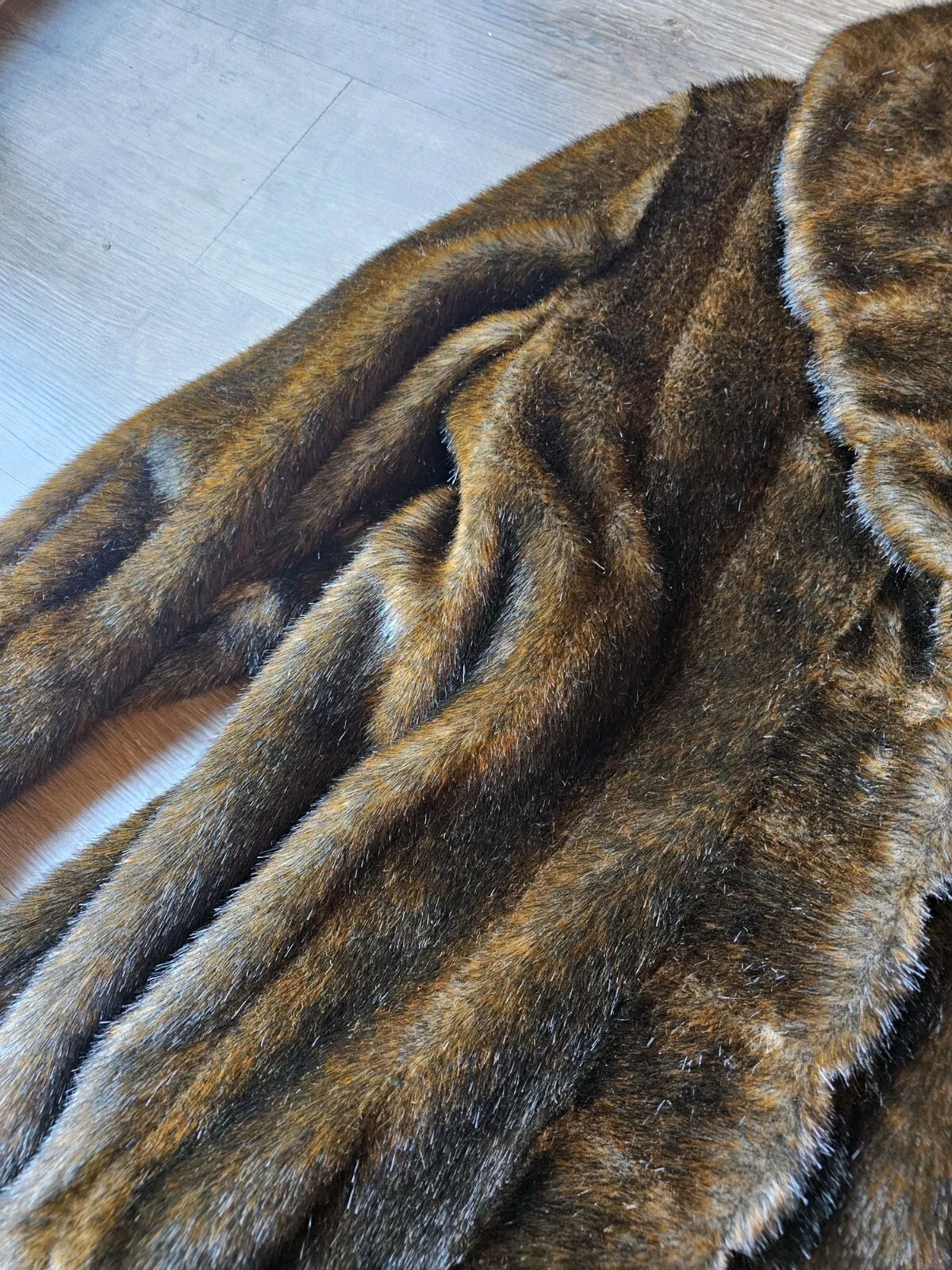 Vintage Pamela McCoy Brown Faux Fur Full Length Mob Wife Coat Jacket Duster sz L