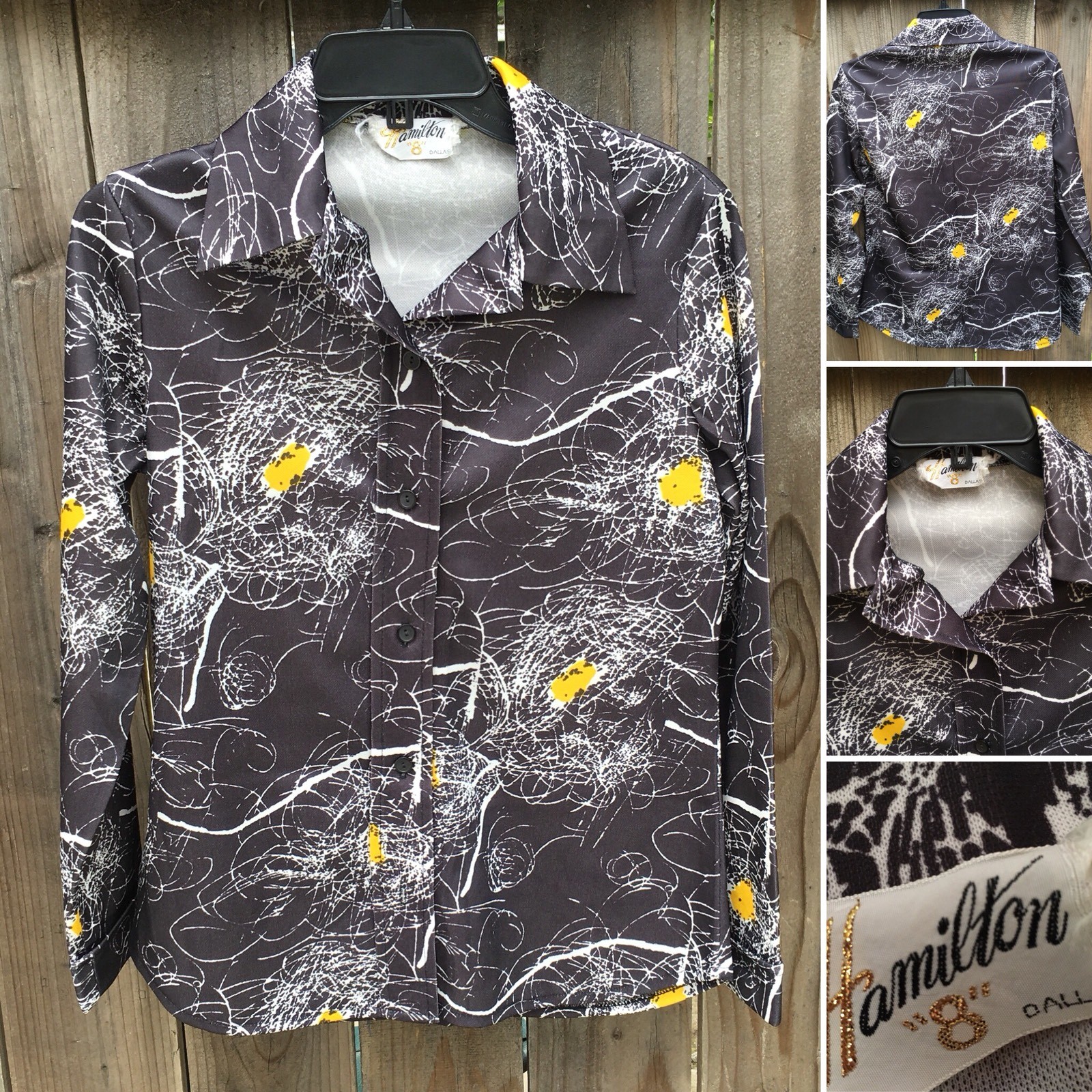 Vintage Hamilton 8 Dallas Button Front Long Sleeve Shirt Psychedelic 60s 70s