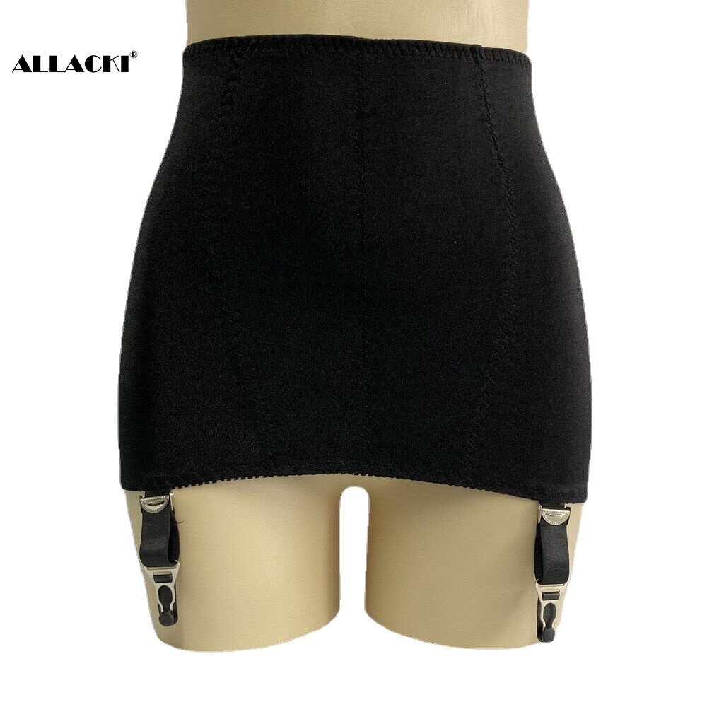 Allacki Lace Edge Cloth Girdle Skirt Retro Garter Belt 6 Straps Suspender Belt