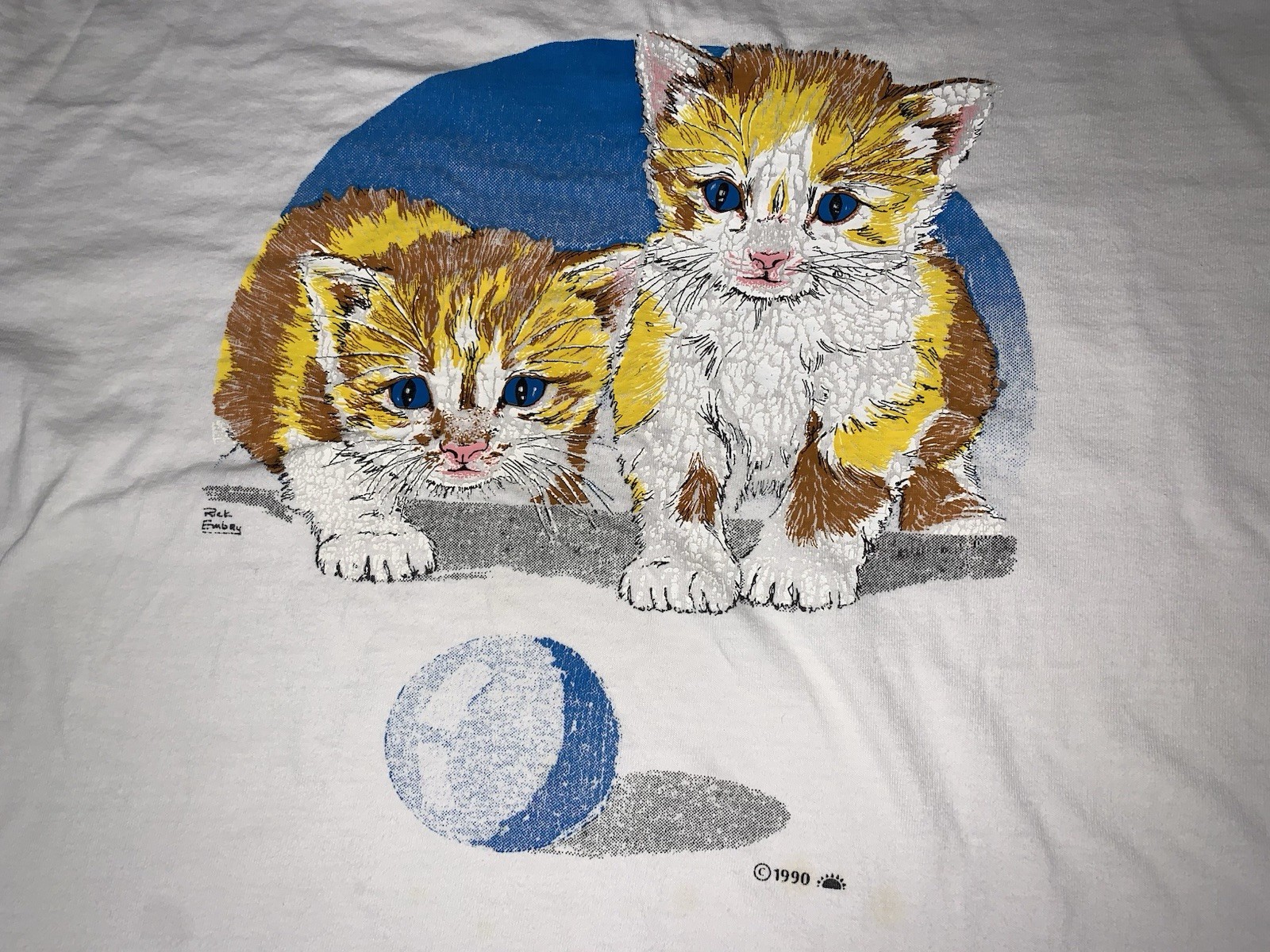A7 LG 90s TURNER ORIGINALS GRAPHIC LS T-SHIRT KITTEN CAT BALL GRANNY CORE SKATER