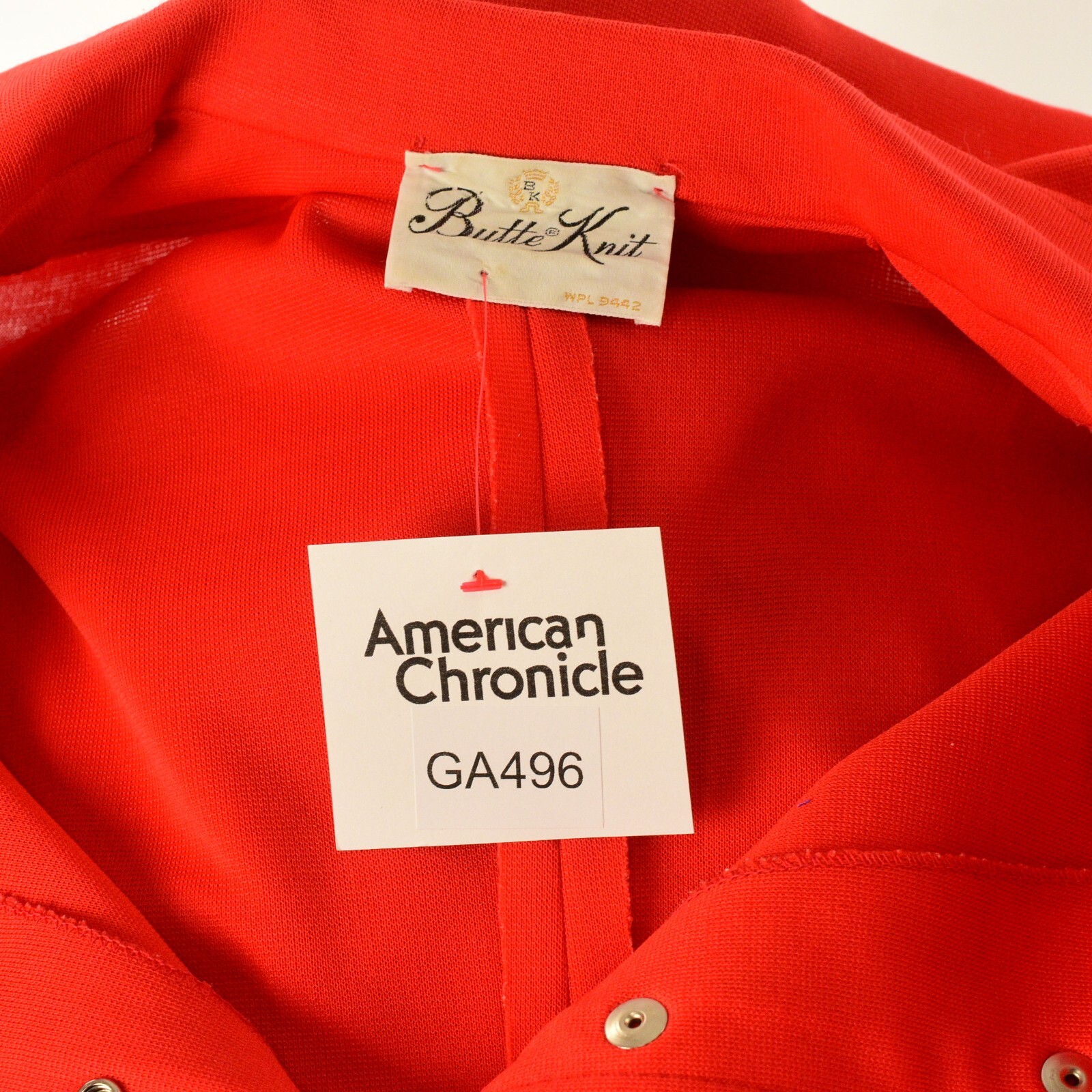 60s Bright Red Snap Front Top Butte Knit Tops For Women Size S Mod Utility Style