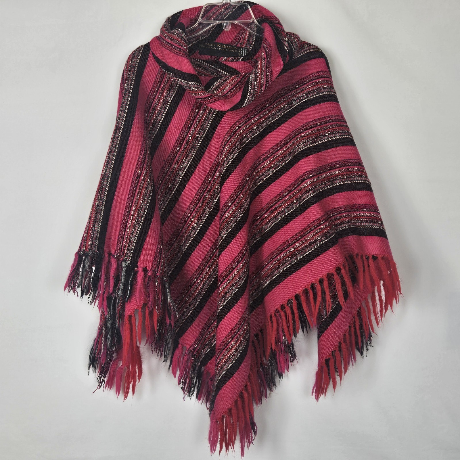 Vintage 70’s Arolan Kutomo Poncho Pirkko Maki Designer Fringed Pure Wool Finland