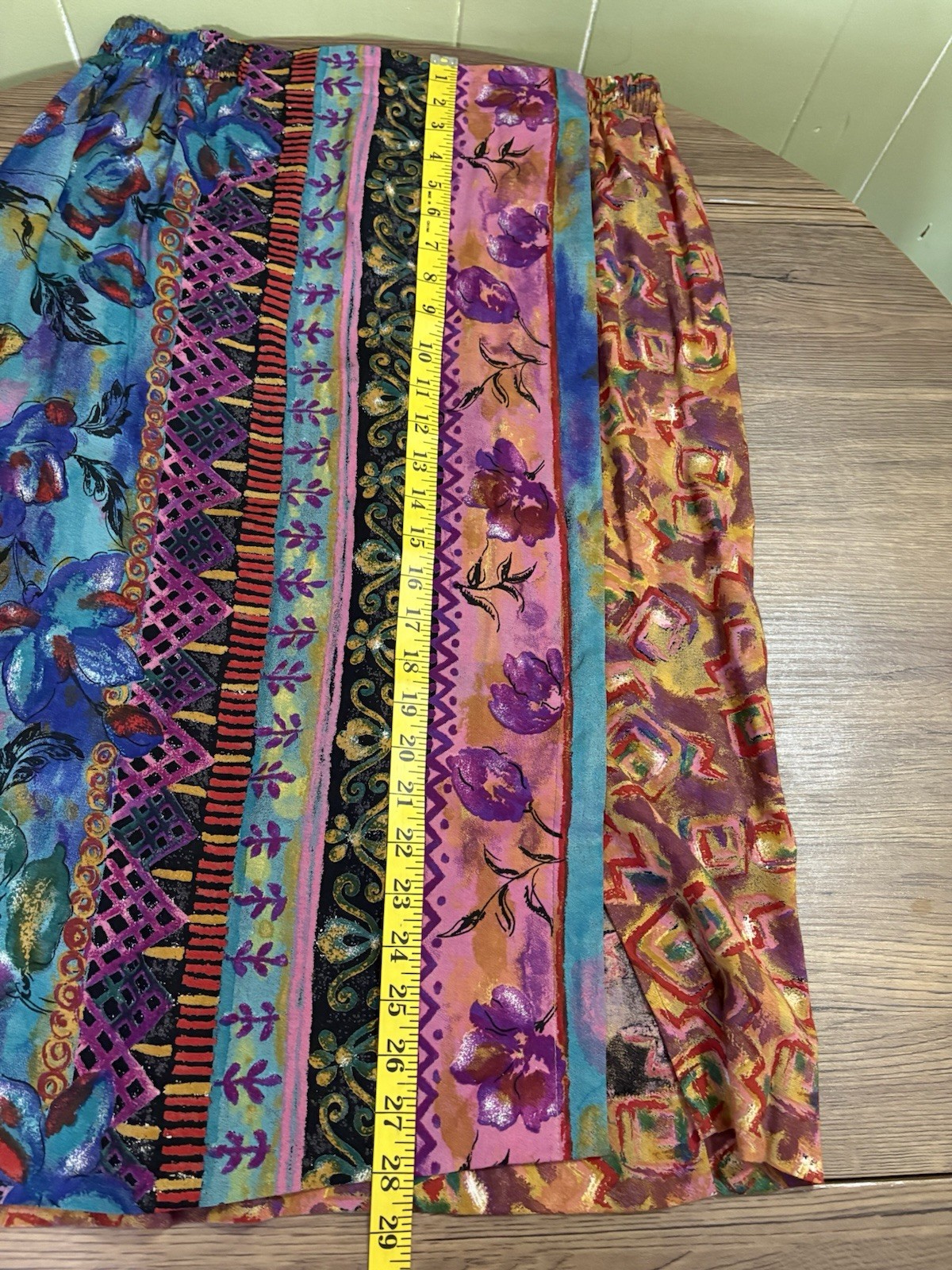 Vintage Aztec Patchwork Southwestern Bohemian Festival Print Midi Skirt Size 12