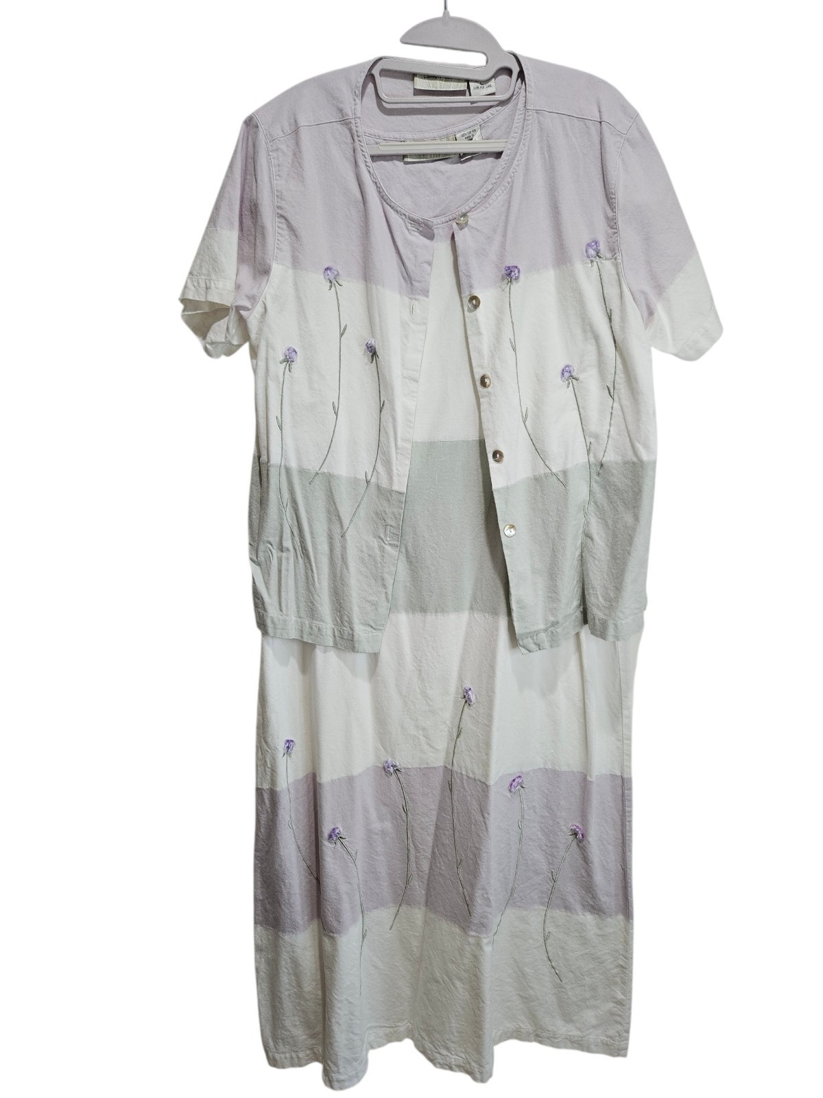Vintage Dress Set Size Large 100% Cotton Sleeveless Maxi Button Shirt 1990s y2k