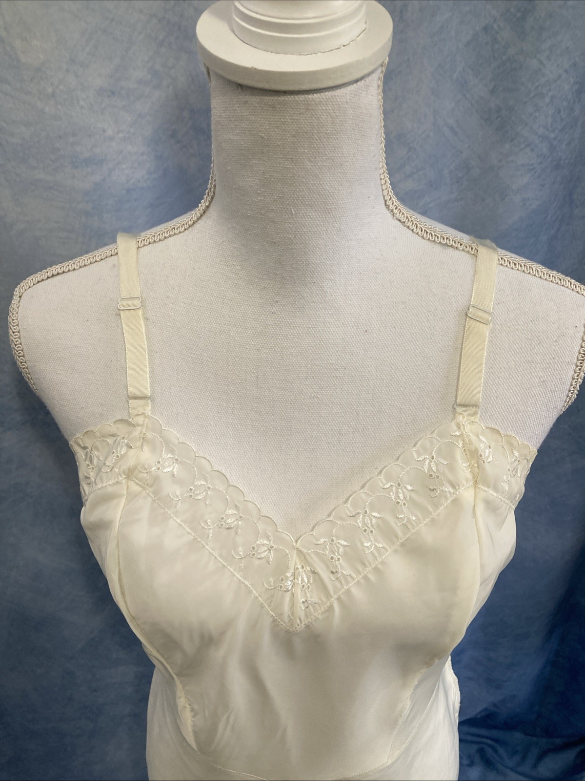 Vtg 50s 60s Barbizon Ariel Tafredda Full Slip White Taffeta Side Zip Fits XS/S