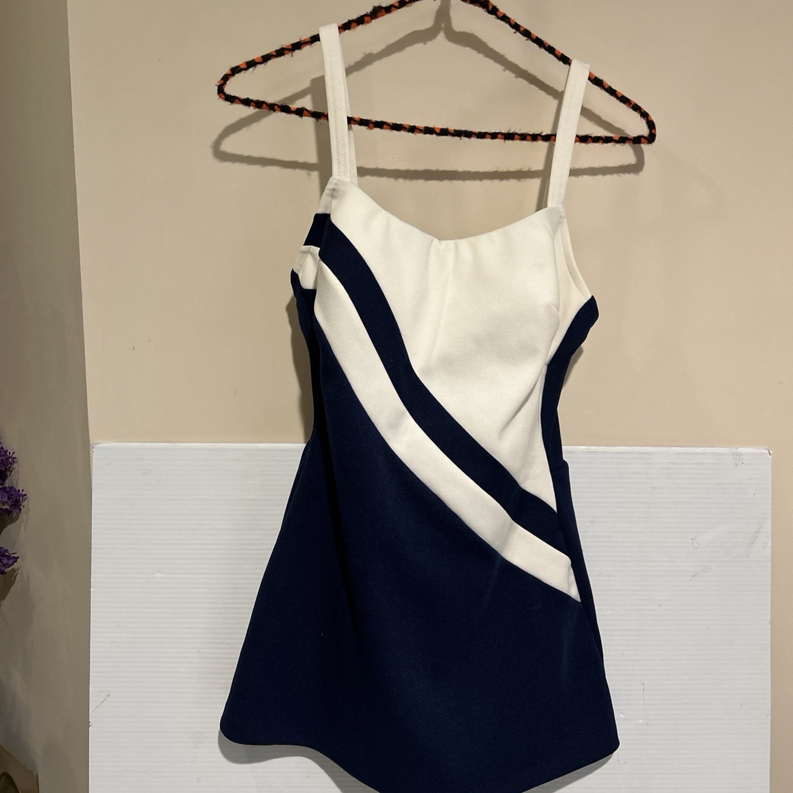 1960s VTG USA Robby Len Unique MOD One-Piece Swimsuit 13/14 Union Made RARE BLUE
