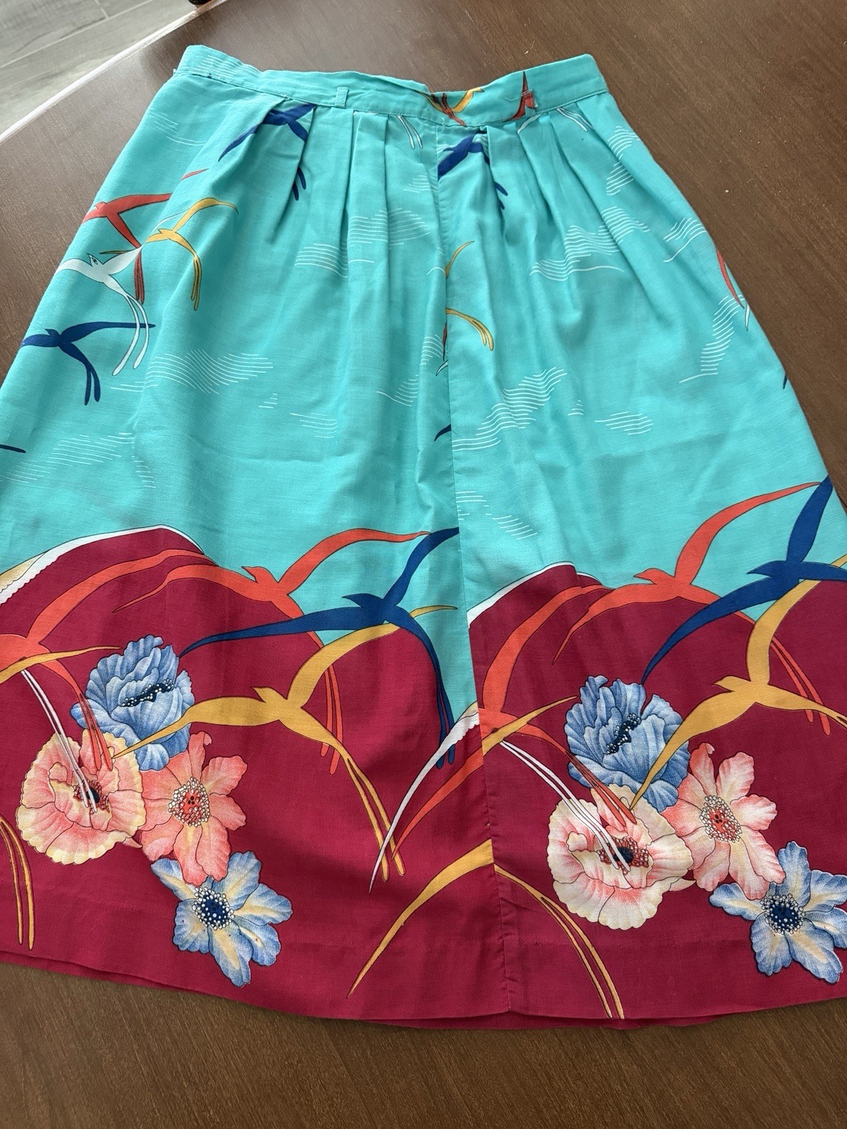 Vtg 70’s Women’s High waist Skirt Size 28 Waist Small Birds Flowers Hippie Boho