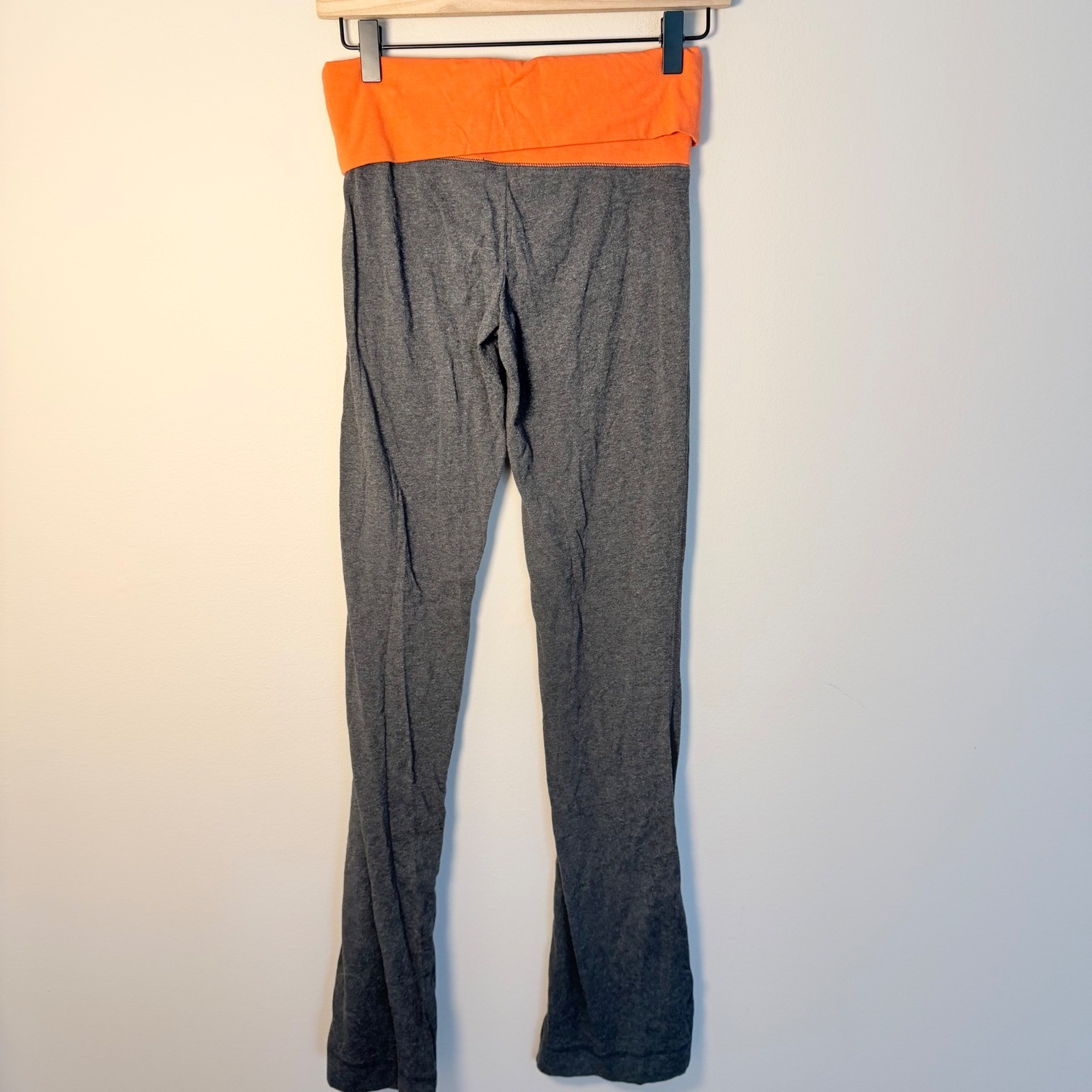 Vintage SO Orange Gray Foldover Leggings Wide Leg Y2K Heart Embellishment SZ XS
