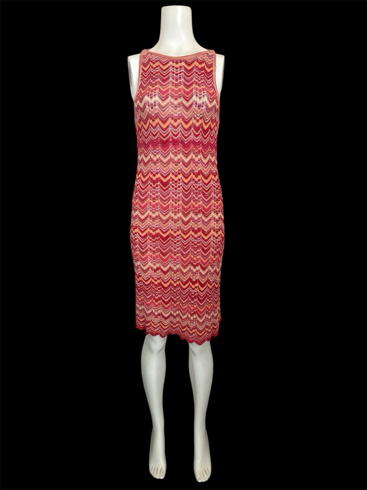 Vintage 80’s MISSONI Pink Red Chevron Zig Zag Knit Tank Dress Sz 40 / 4 IS Small