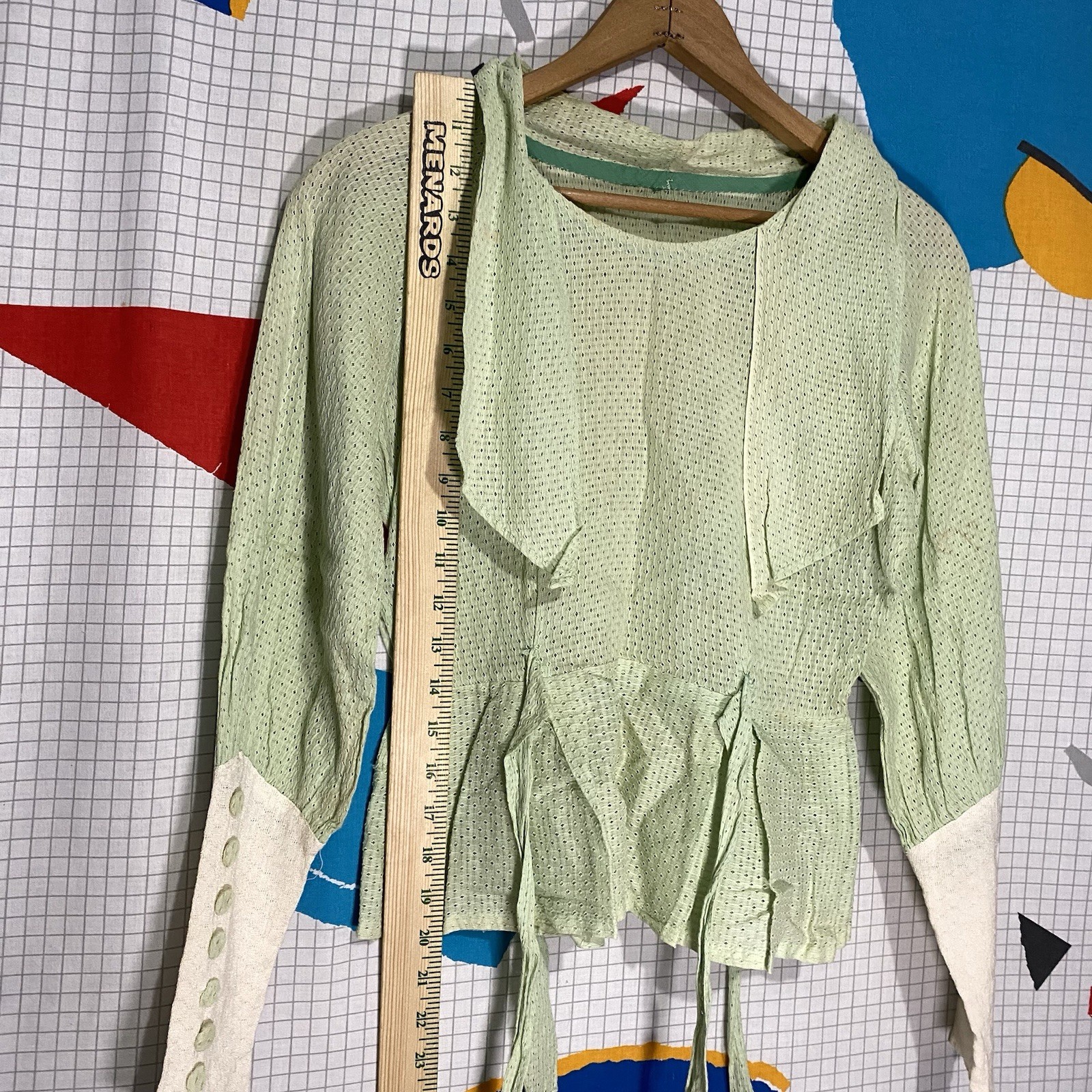 Vintage 1910s Blouse Eyelet Lace Green Cotton Sheer Victorian Edwardian Ties 20s