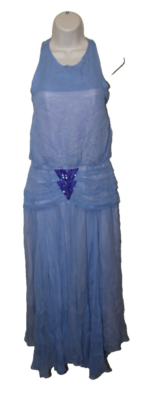 Cha Chez Vintage 80s Blue Prom Party Ruffle Dress 7/8 Small Chiffon Fancy Sheer