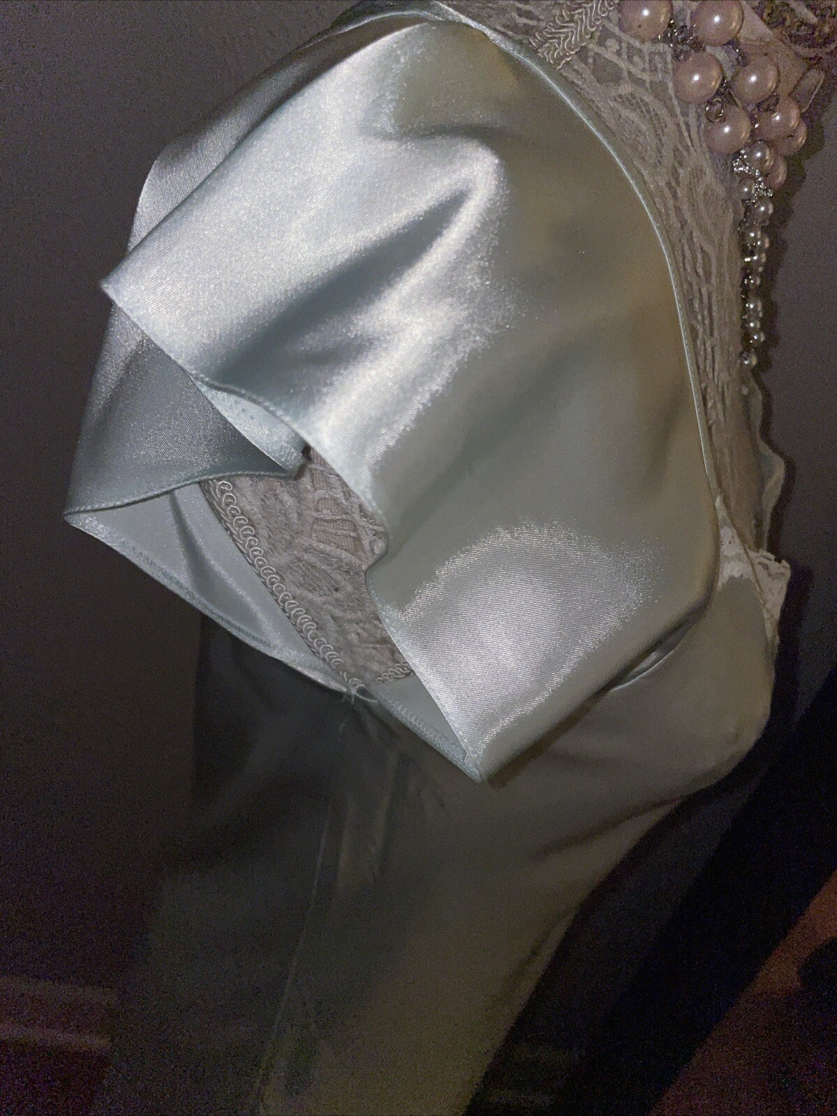 VTG LIQUID Satin SHINY Glossy LONG NIGHTGOWN GOWN LINGERIE*no Tag M 18”Ice Blue
