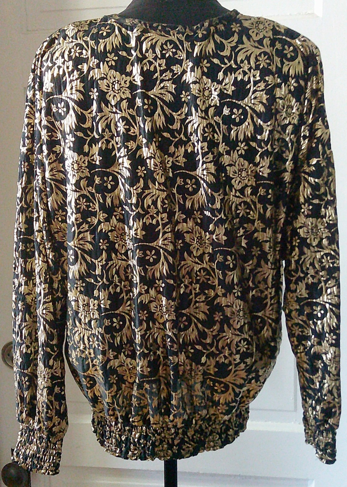 80’s SILVER THREADS Gold Floral Pullover Shirt Top Blouse S