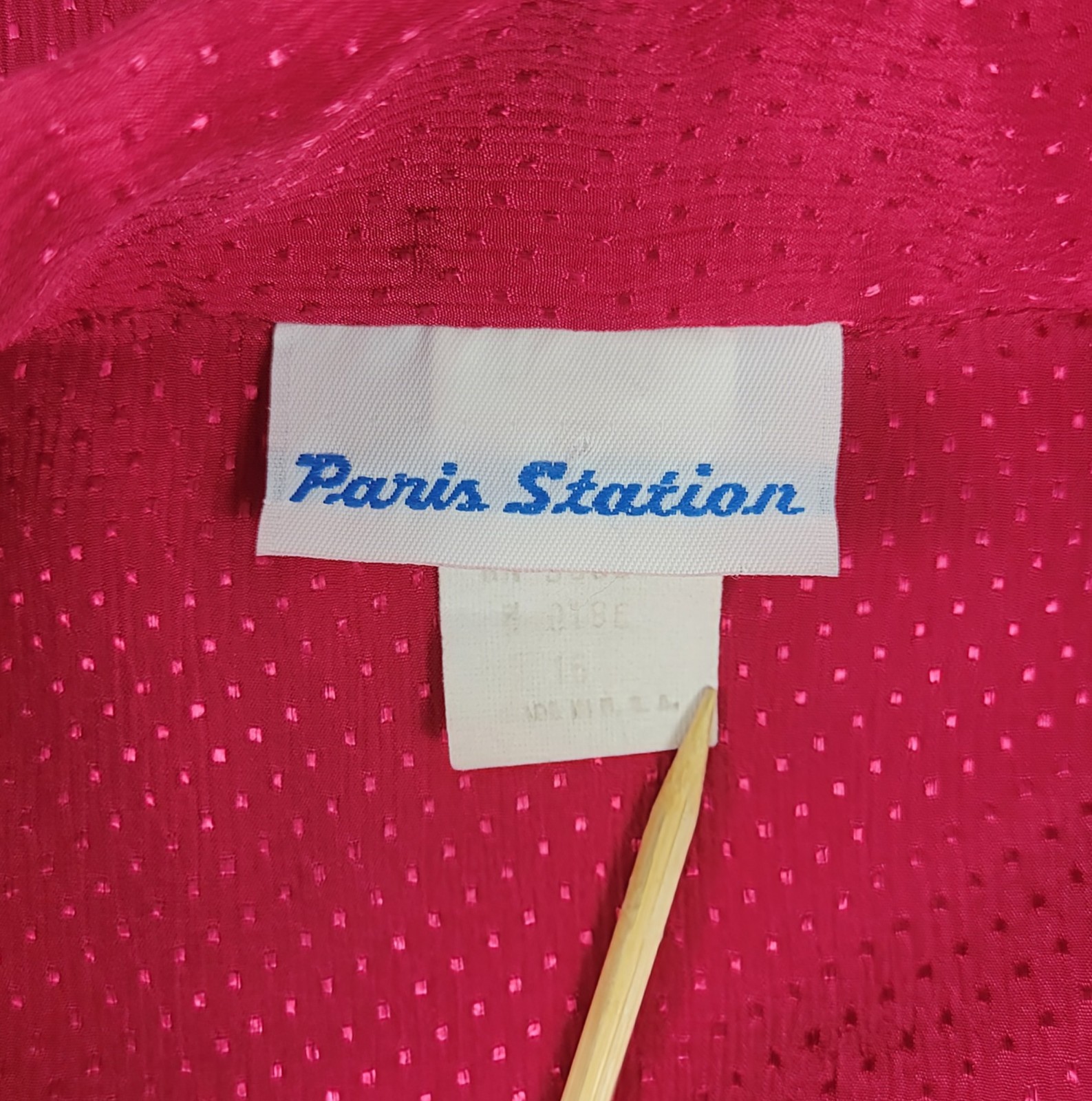 Vintage Paris Station Magenta Pink Polka Dot on Magenta Pink Blouse Size 16