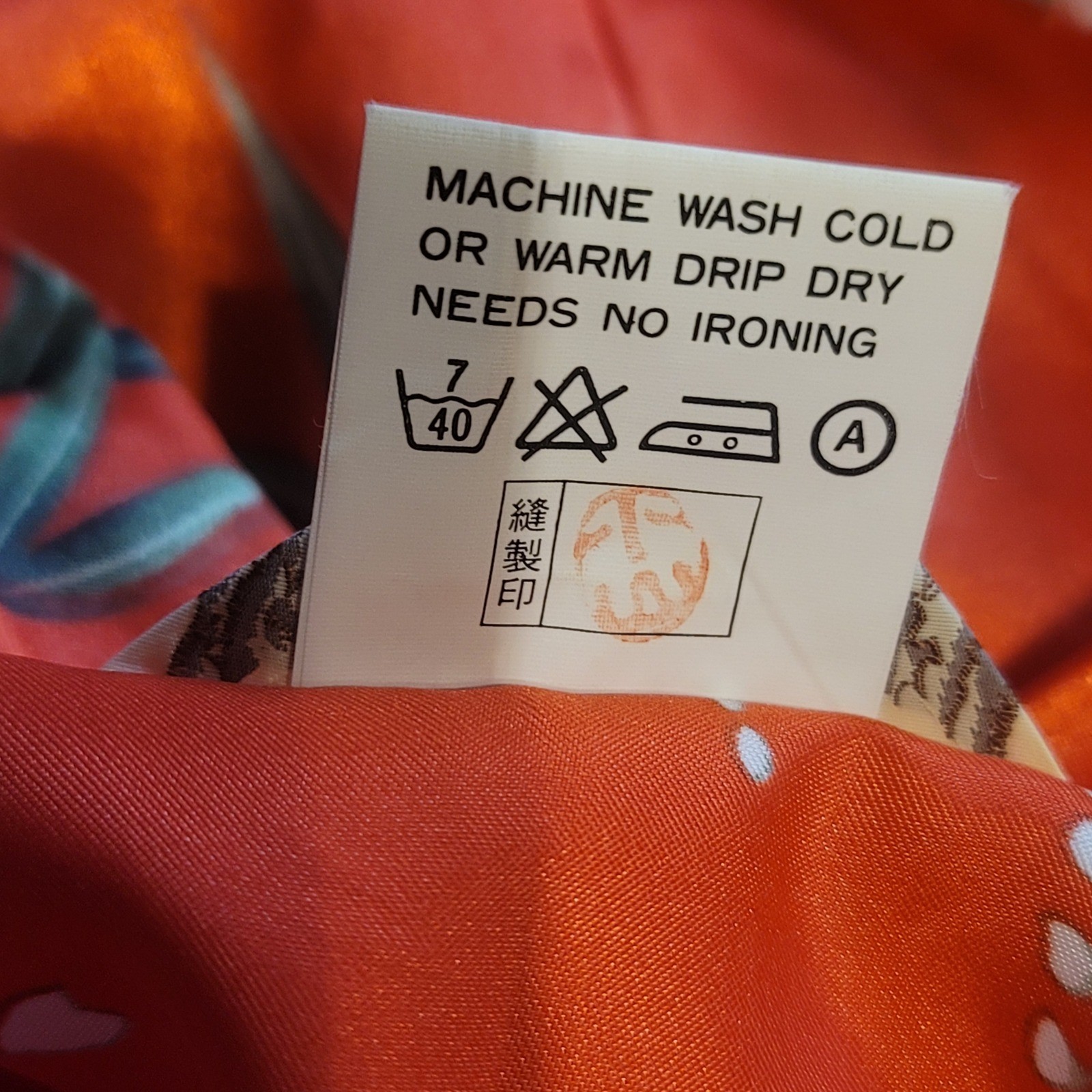 Vintage Made in Japan Orange Satin Floral Bird Kimono Robe Long One Size