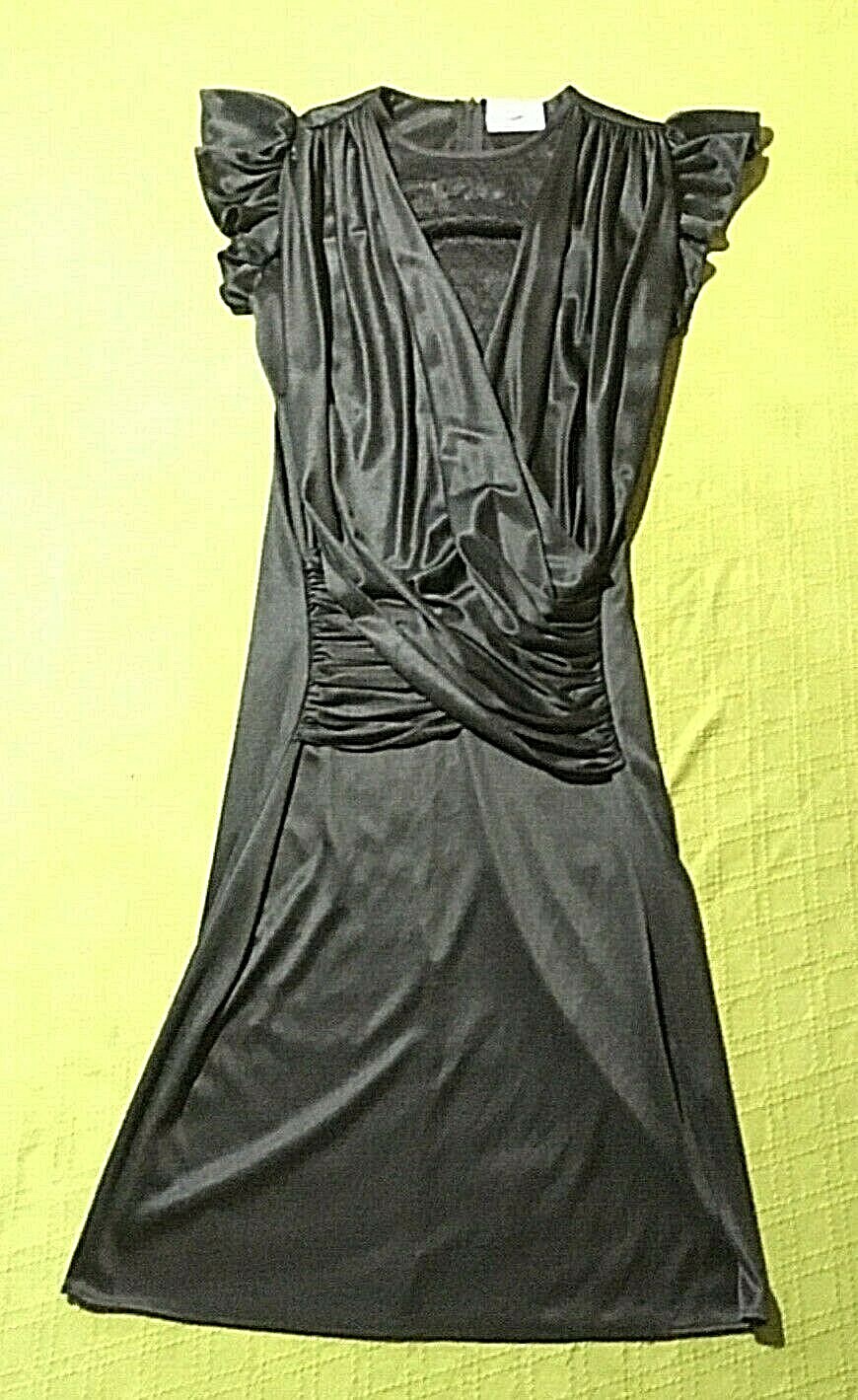DIAMONDS RUN VINTAGE DRESS BY WAYNE DIAMOND 7/8 BLACK RUFFLES LACE ZIP BACK EUC