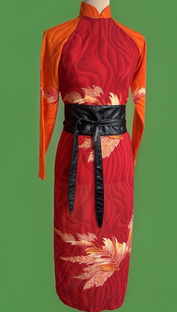 1970s Vintage Psychedelic Asian Inspired Hostess Dress | Mod Maxi | Side Slit