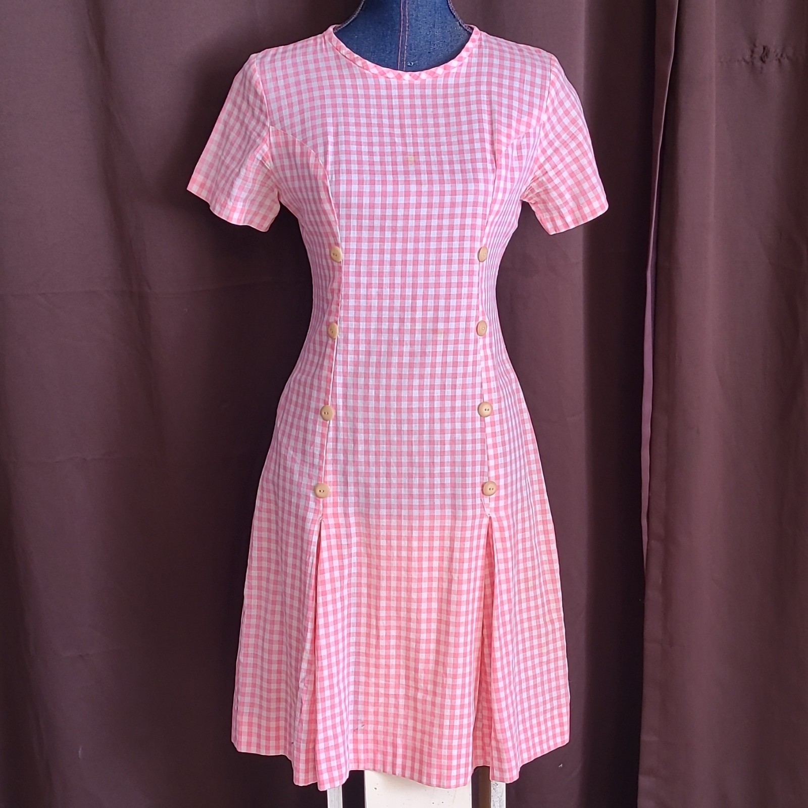 Bill Sims Vintage Pink White Gingham 100% Cotton Dress Size 12 Regular RN 18556