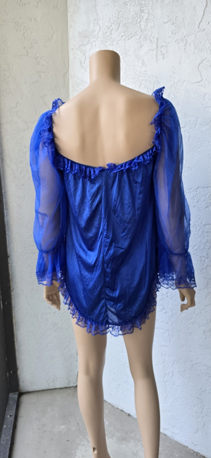 NWOT Vintage Andrea Kristoff ESCANTE Blue Lace Ruffle 3 Piece Lingerie Small