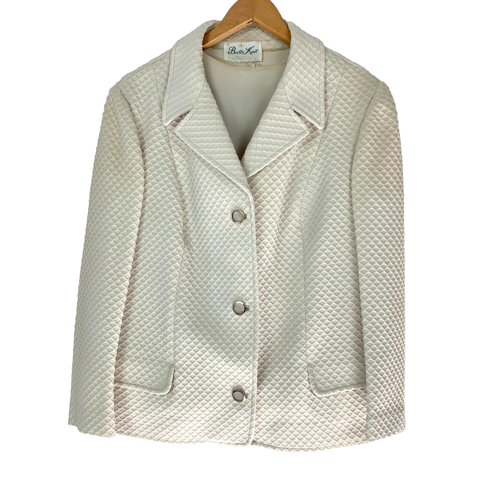 Vintage Butte Knit Textured Dacron Polyester Blazer Jacket Shirt Womens Bust 42″