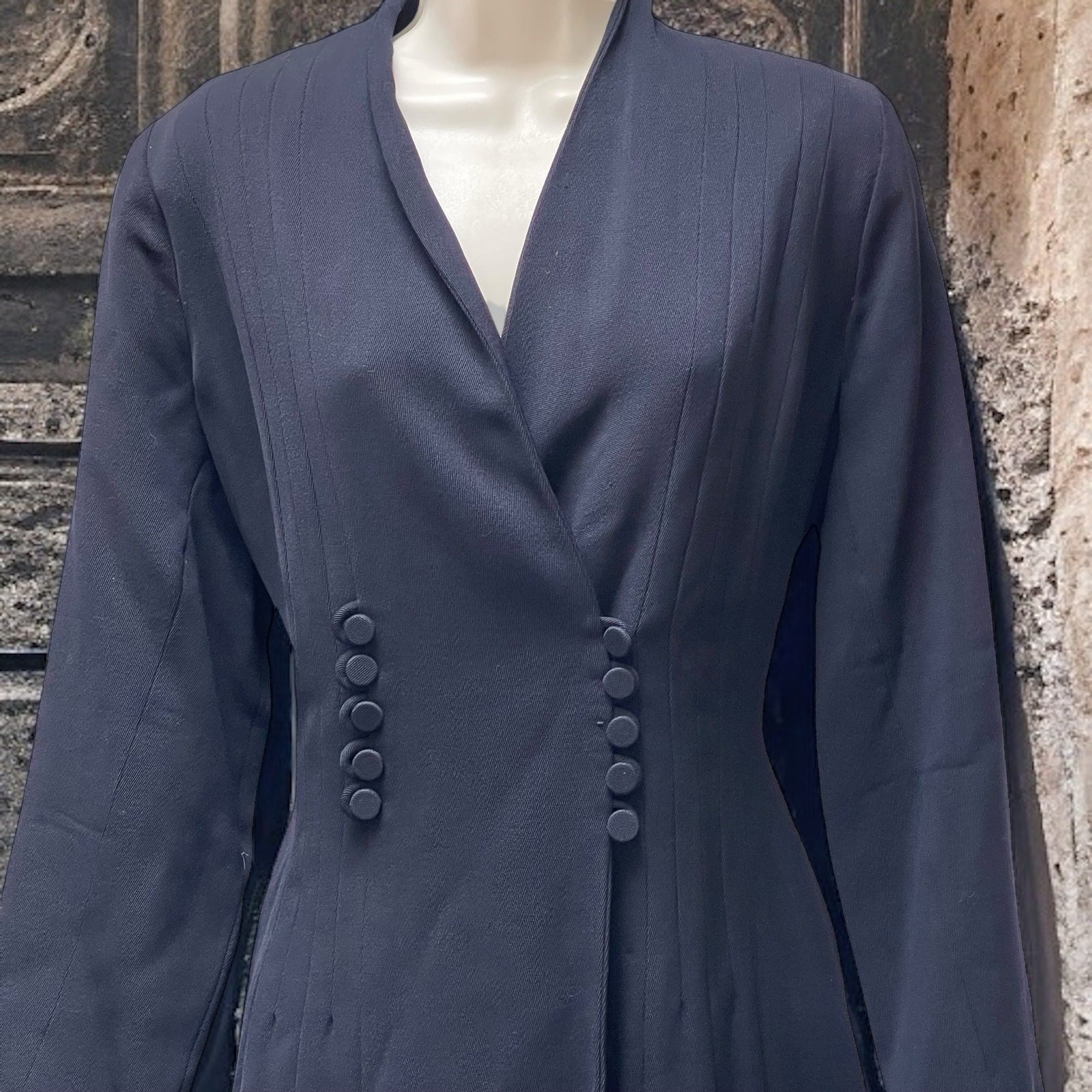 Vintage 1930s-1940s Dark Blue Wool Princess Double Breasted Coat Original WWII