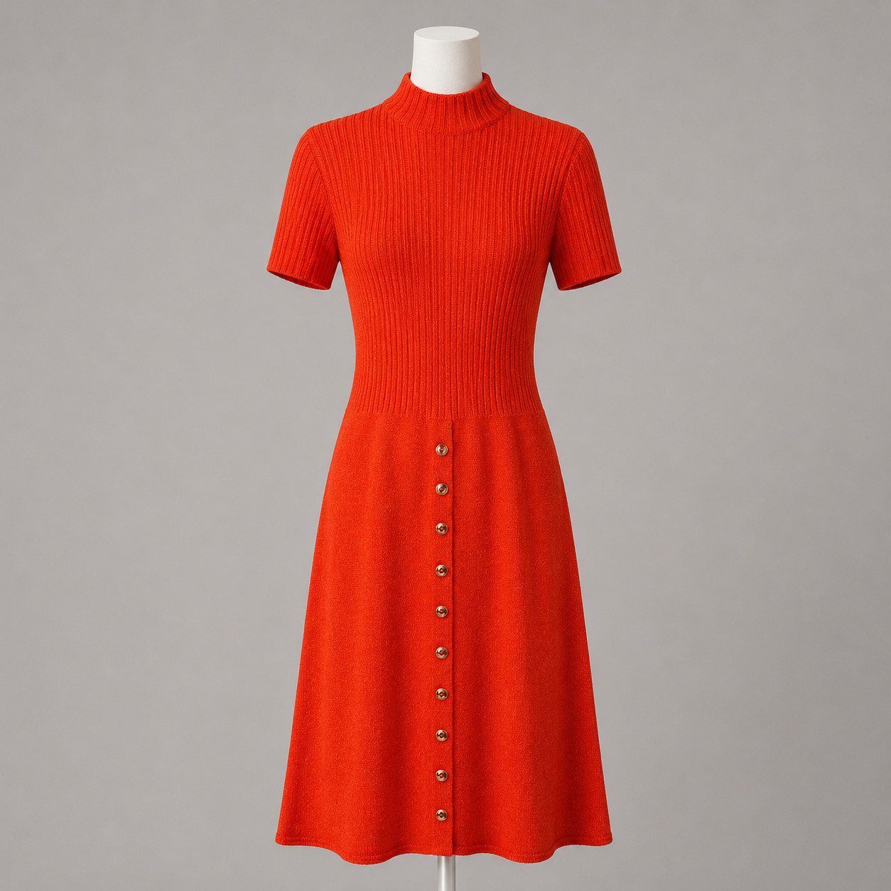 Vintage 1960s St. John Knit Dress Orange Mod A-Line Mock Neck Midi Dress Small