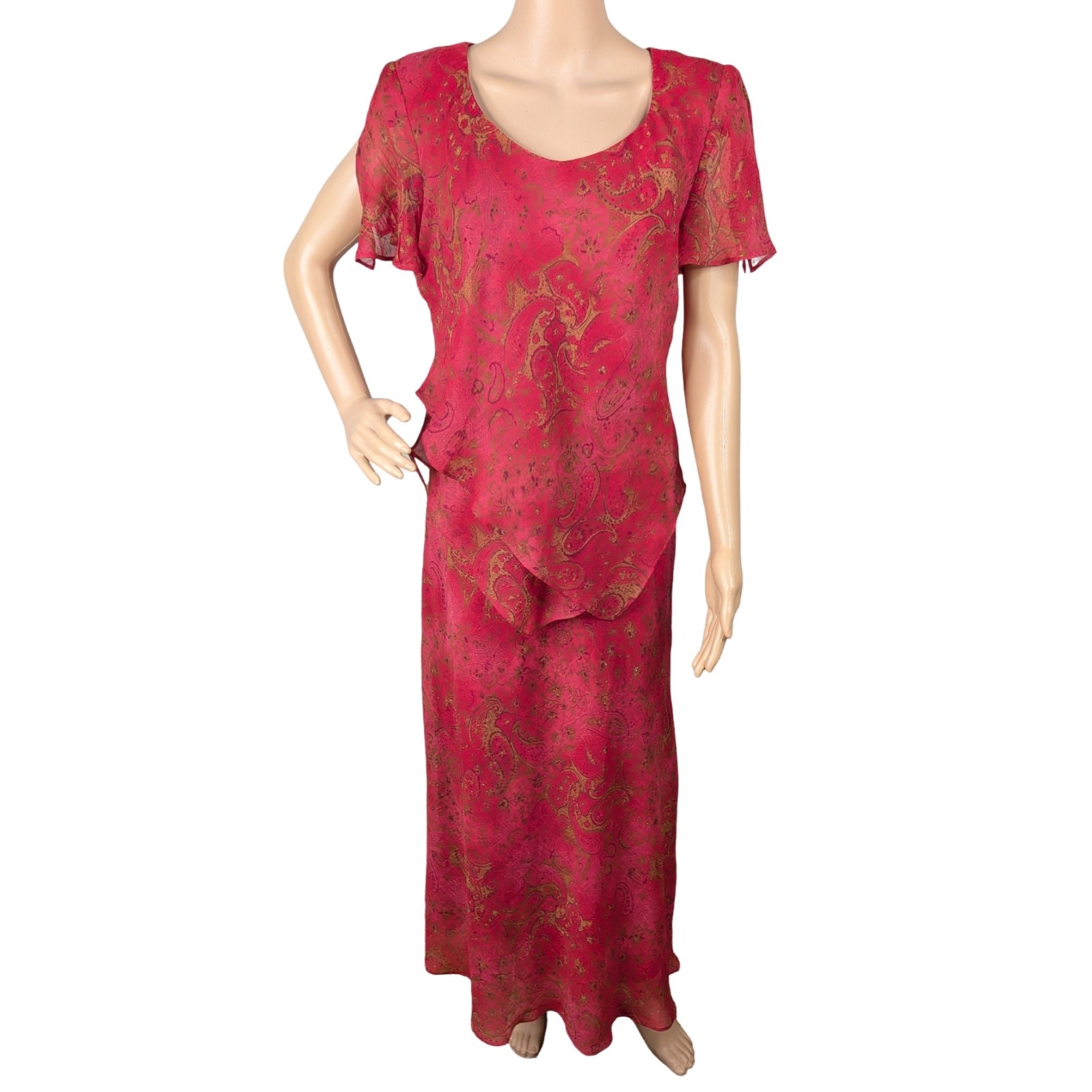 Vtg 90s Coldwater Creek Paisley Chiffon Maxi Dress SZ 10 Whimsigoth Bias Cut