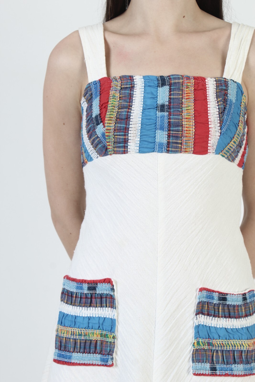 Vintage Patchwork Dress Ethnic Batik Cotton Sundress Womens 70s Quilted Mini