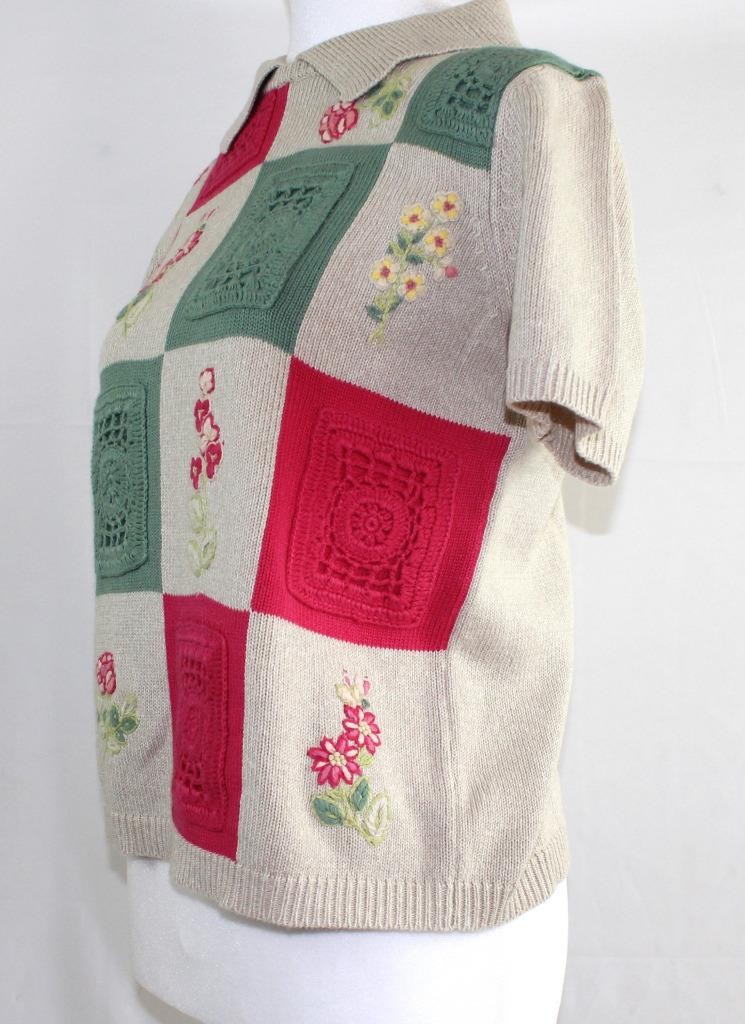 Vintage Cottage Core Alfred Dunner Pull Over Patch Work Sweater Size PS