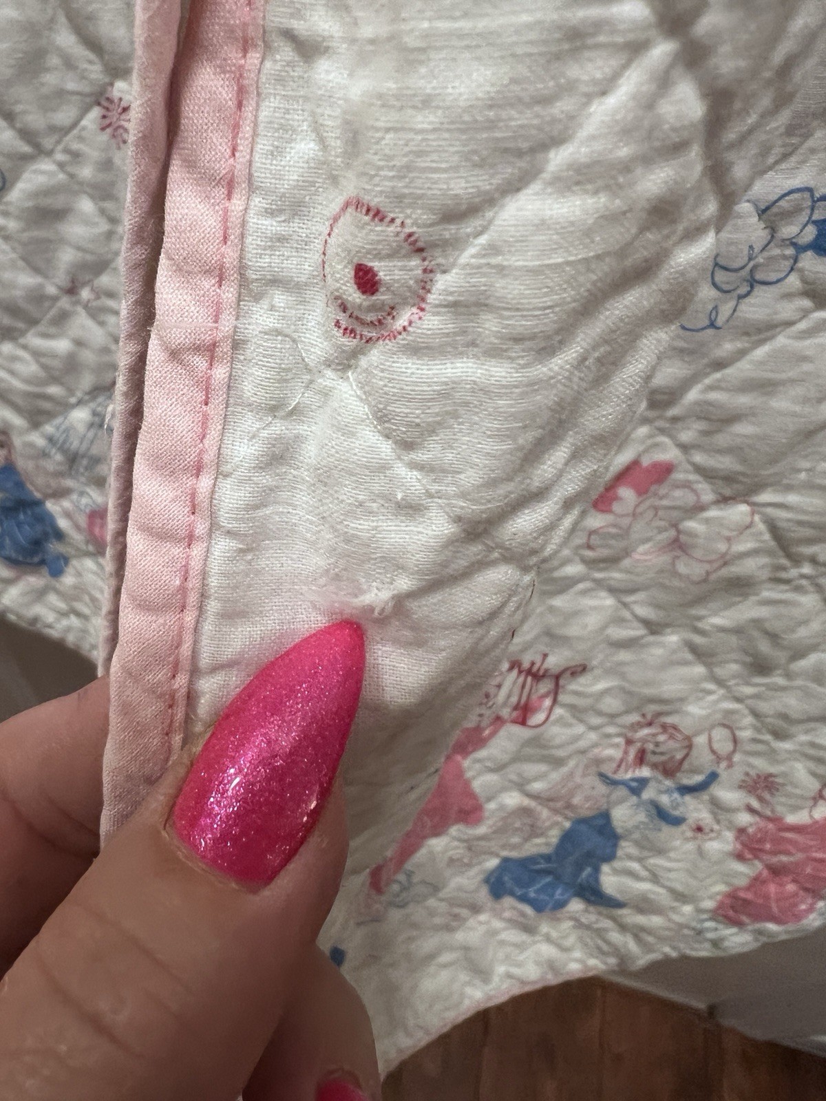Vintage Sears Quilted Housecoat Robe Angels Fairies Pink Blue Cottagecore