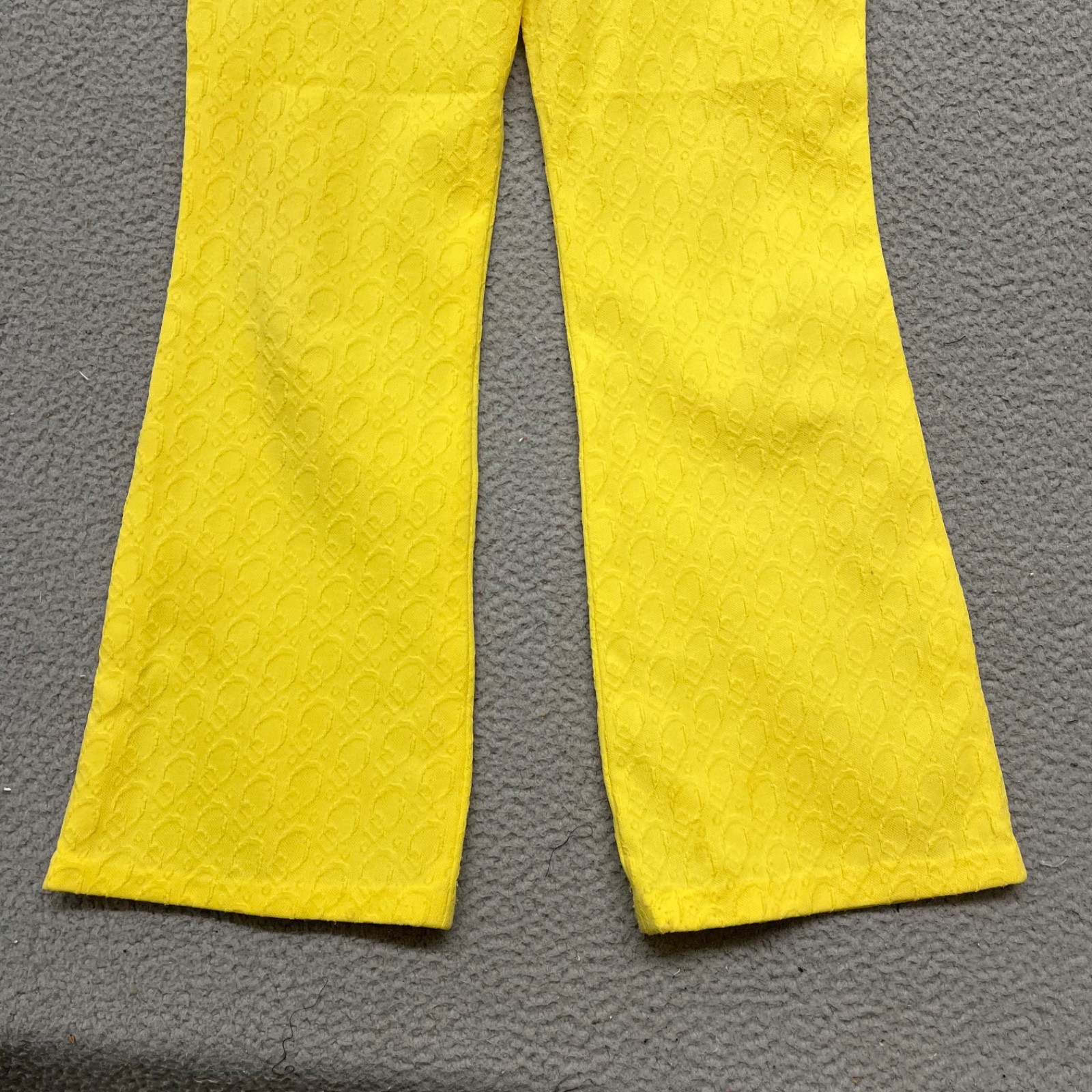 60’s Leisure Pant Set Womens S Yellow Geometric Textured Dacron Polyester 70’s