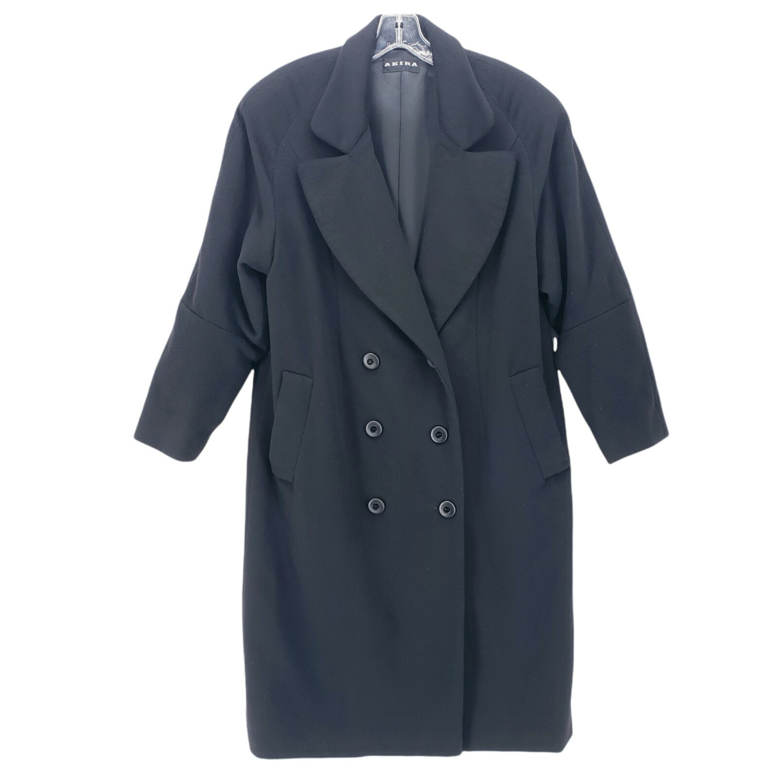 Vtg 80s Akira Black Long Coat VINTAGE Size Large? Cashmere?