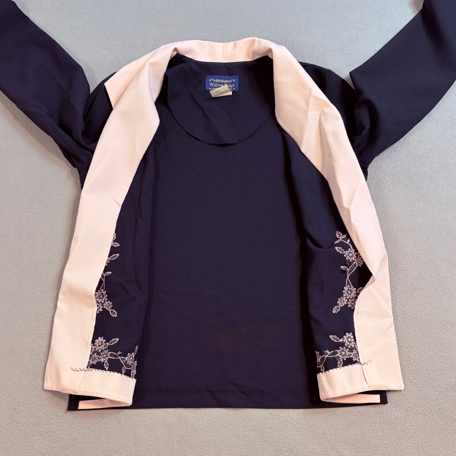 Willow Ridge Navy Blue Pink Floral Embroidered Jacket Size 10 Vintage