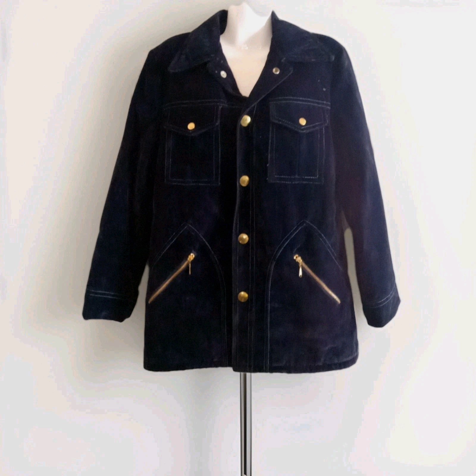Vintage JC Penny 1960’s Blue Suede Coat Fleece Interior Gold Hardware Academia
