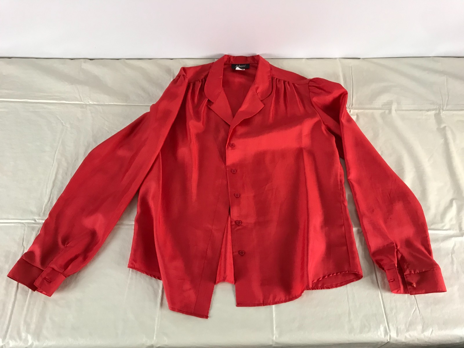 vintage Salem Red Button Up Long Sleeve Blouse Made in USA Polyester Size 15/16