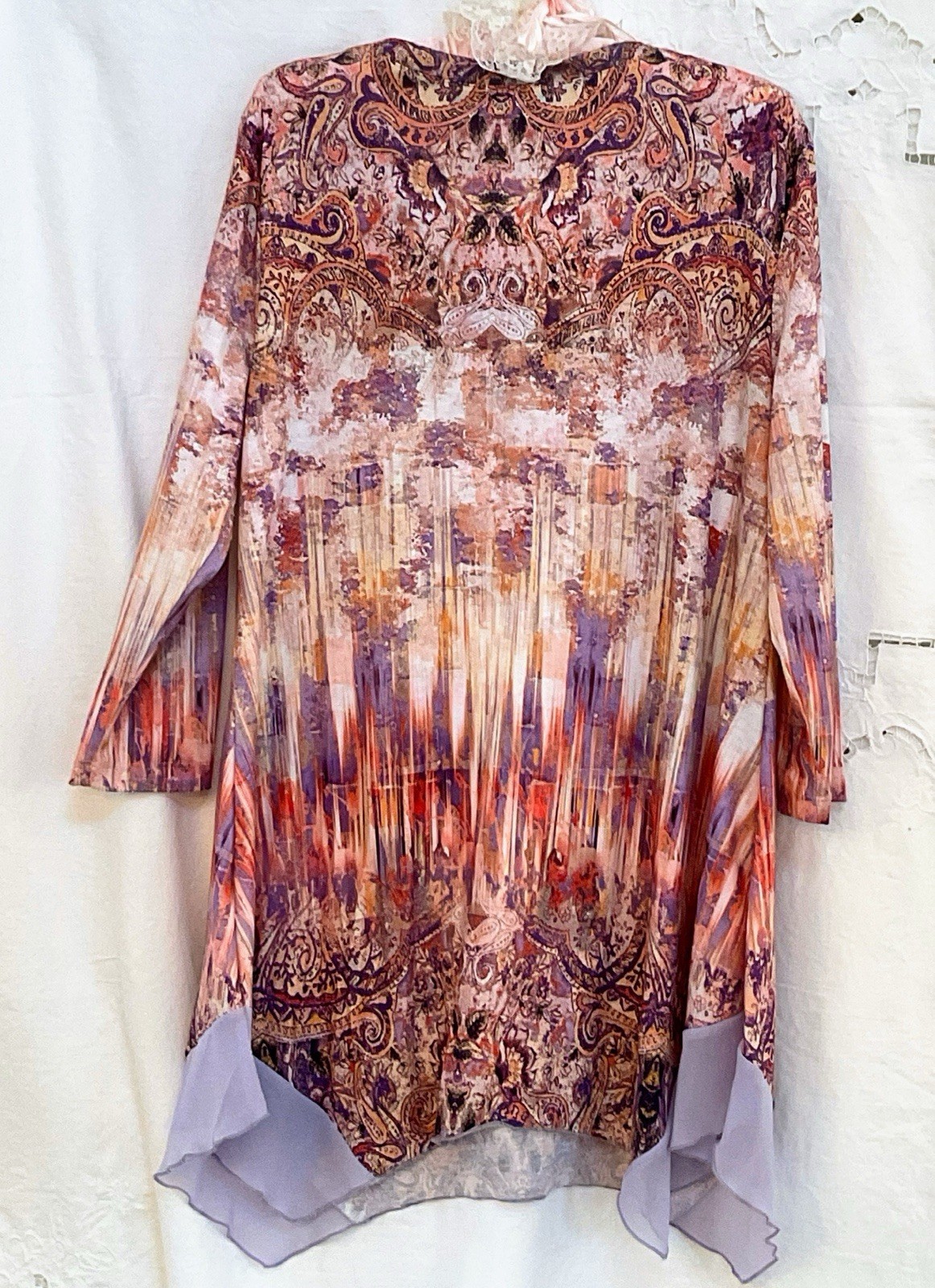 One World Tunic Top Sheer Spring Festival Fairy Beaded Boho 3/4 Sleeve MED Vtg