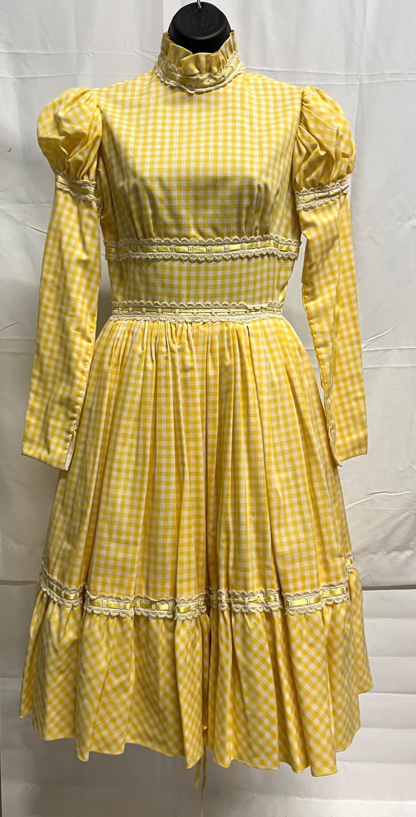 Vintage 1960s yellow Gingham Prarie Dress Size 2