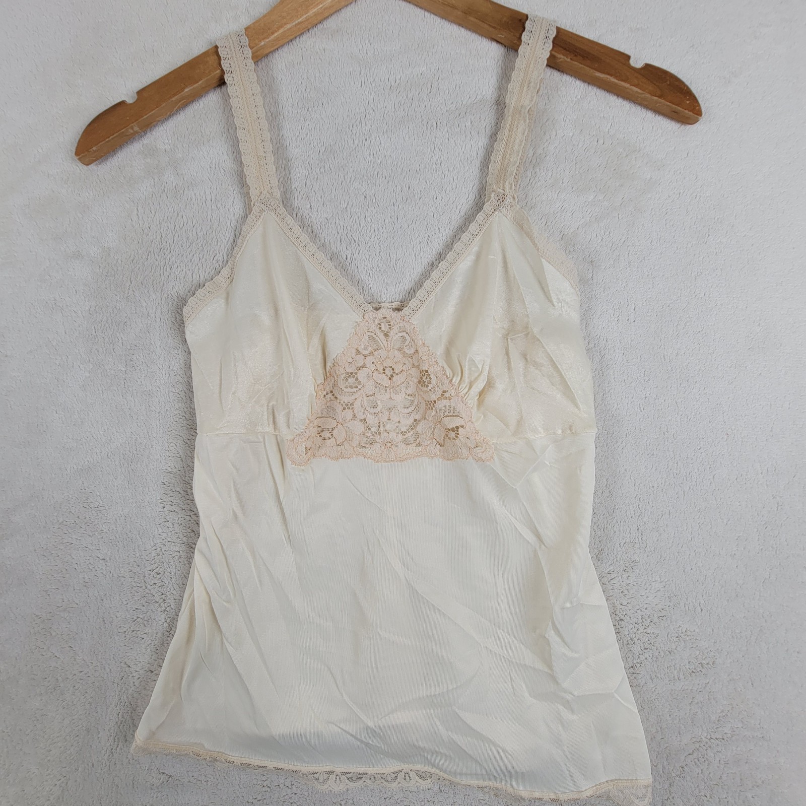 Vintage Lace Bodice Satin Camisole Cami Top Nylon Measurements In Photos