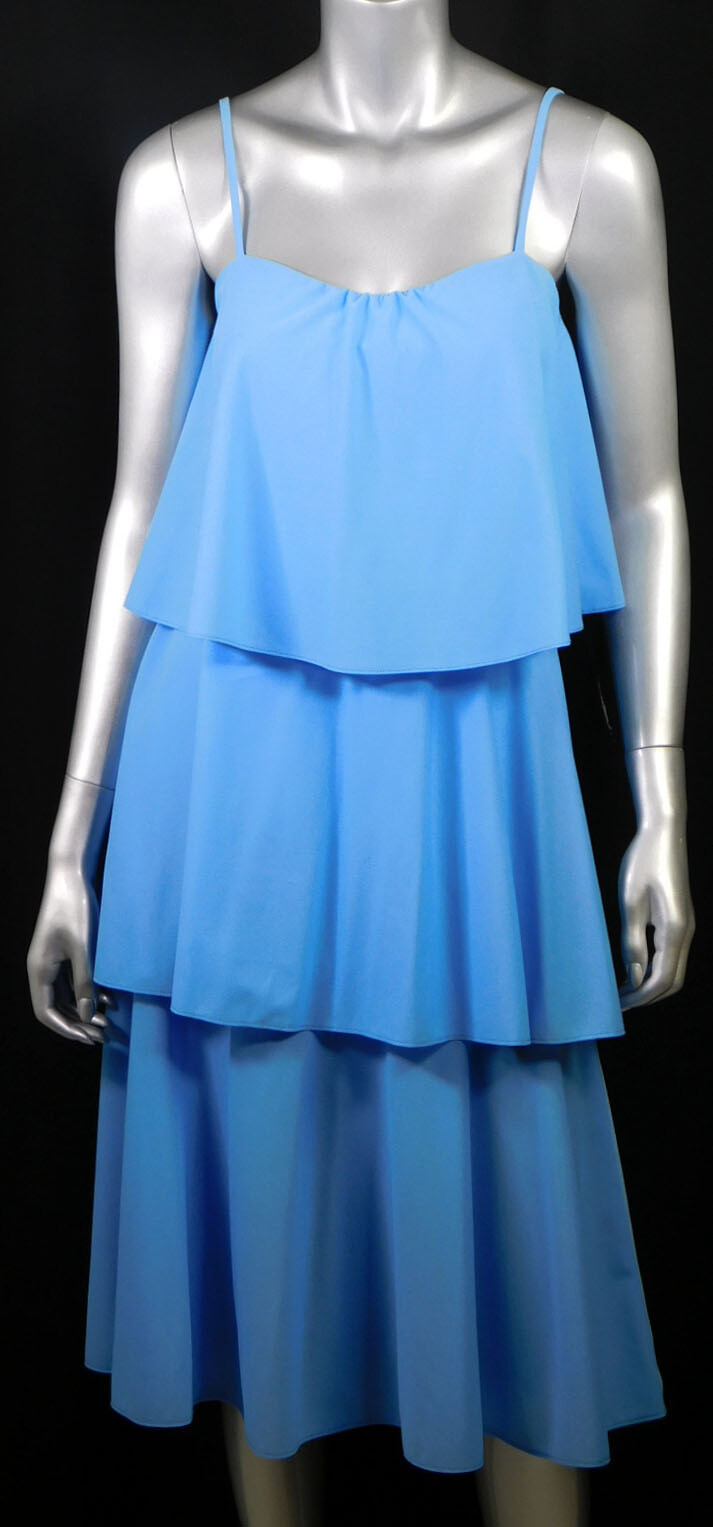 80s Sky Blue Tiered STELLA Sun Dress Prototype SpaghettiStrap Indie New Wave XXS