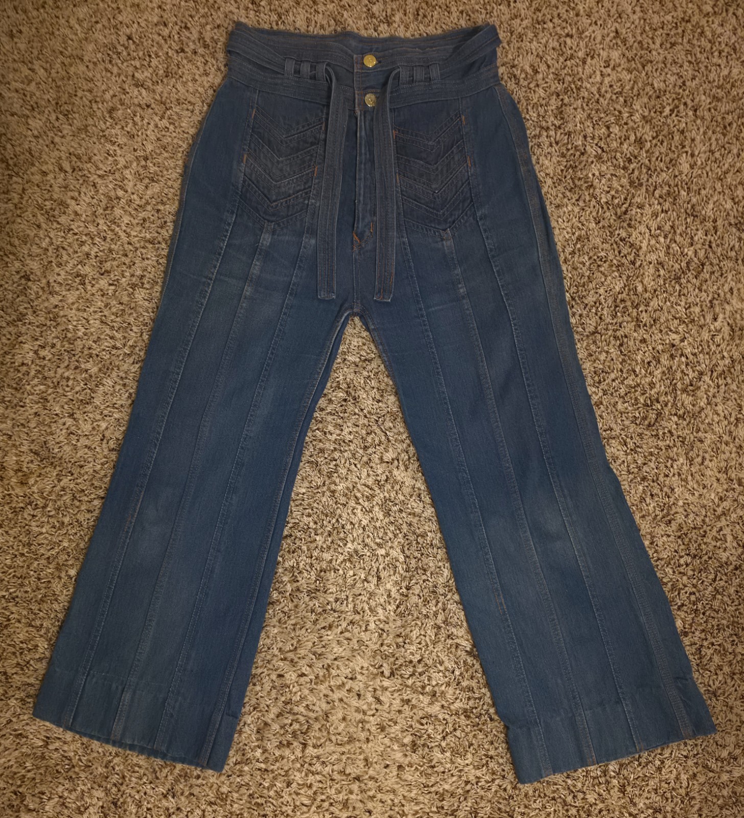 RARE Vtg 70s N’est Ce Pas Bell Bottoms High Waisted Sunray Pleated Chevron Jeans