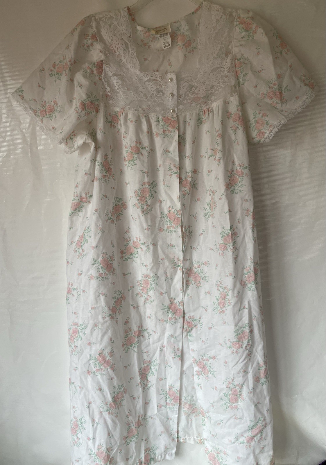 Sears Carriage Court Girly Frilly Lace White Pink Floral Robe Vtg Cottagecore M