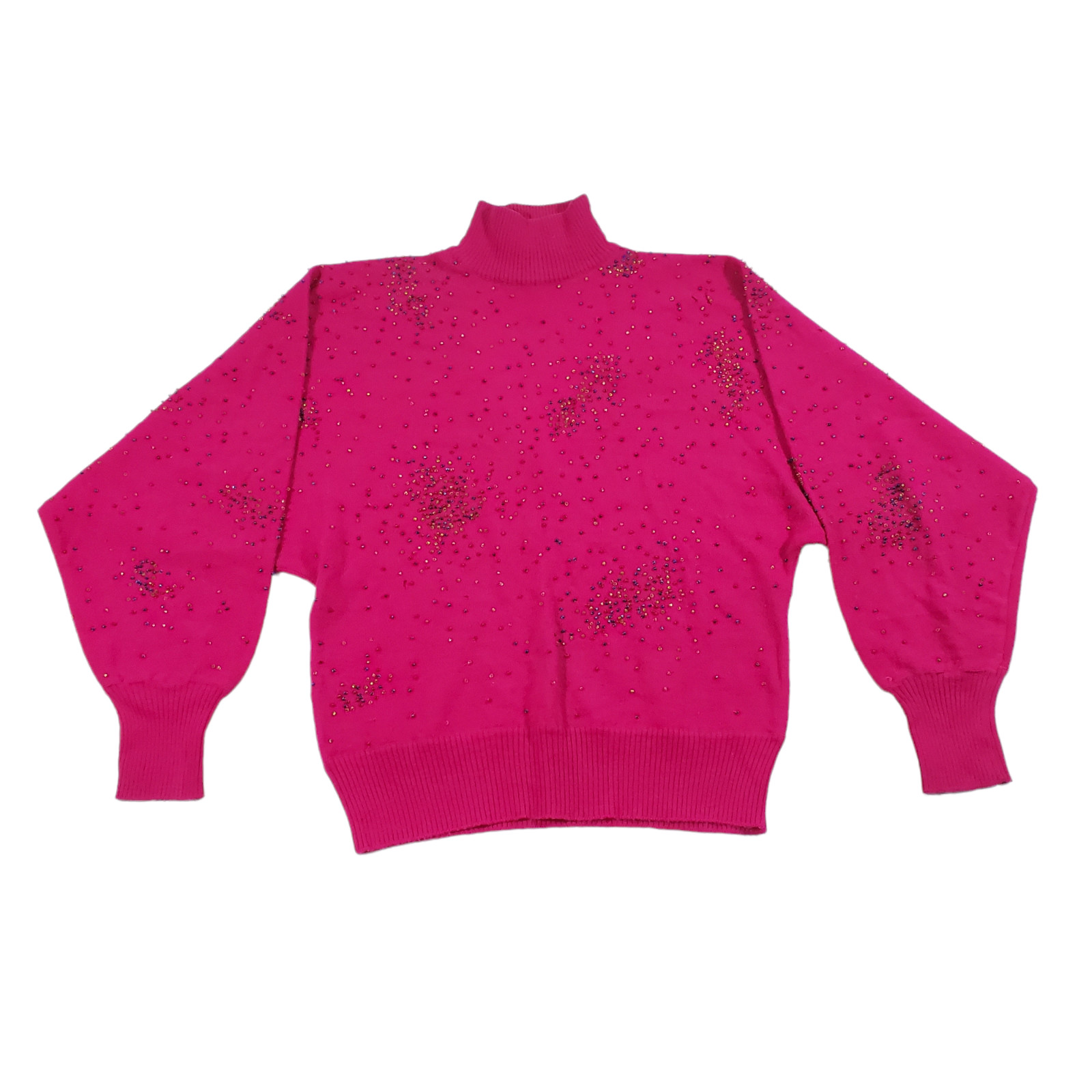 VTG 80s Kenar Knit Sweater Womens S Pink Beaded Mocneck Open-Back Lambswool