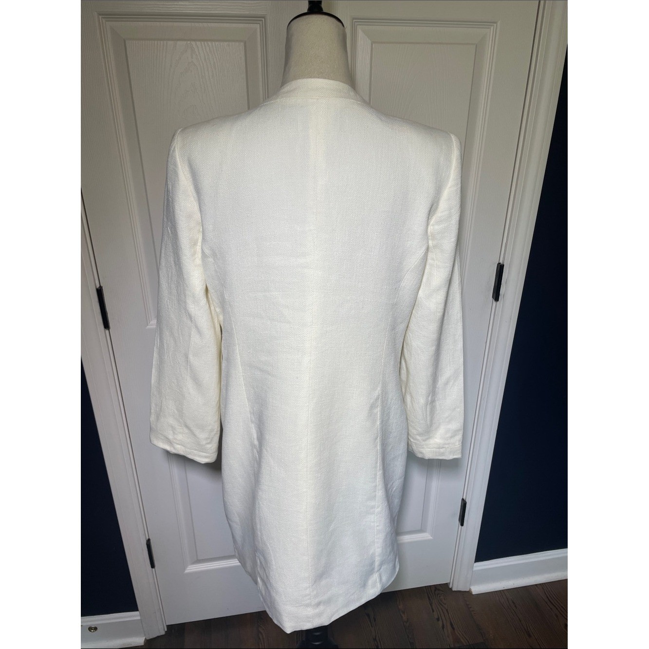 VTG Ellen Tracy Linen Silk Blend Topper Jacket White Basketweave Mod Coat Sz
