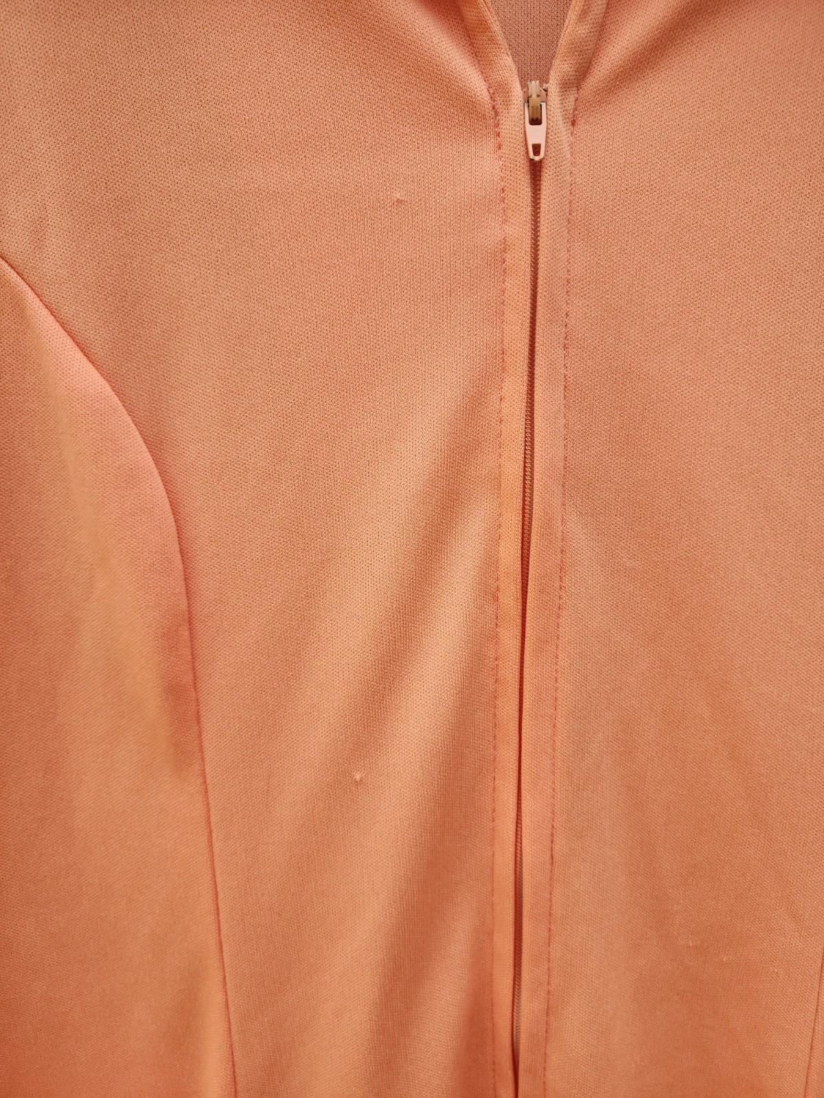 70s Handmade Solid Peach Color Double Knit Polyester Dress – Womens L-XL Vtg