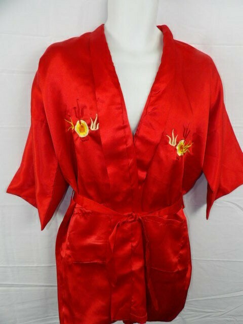 Vintage Golden Dragon Red Robe with Embroidered Dragon XXL NOS